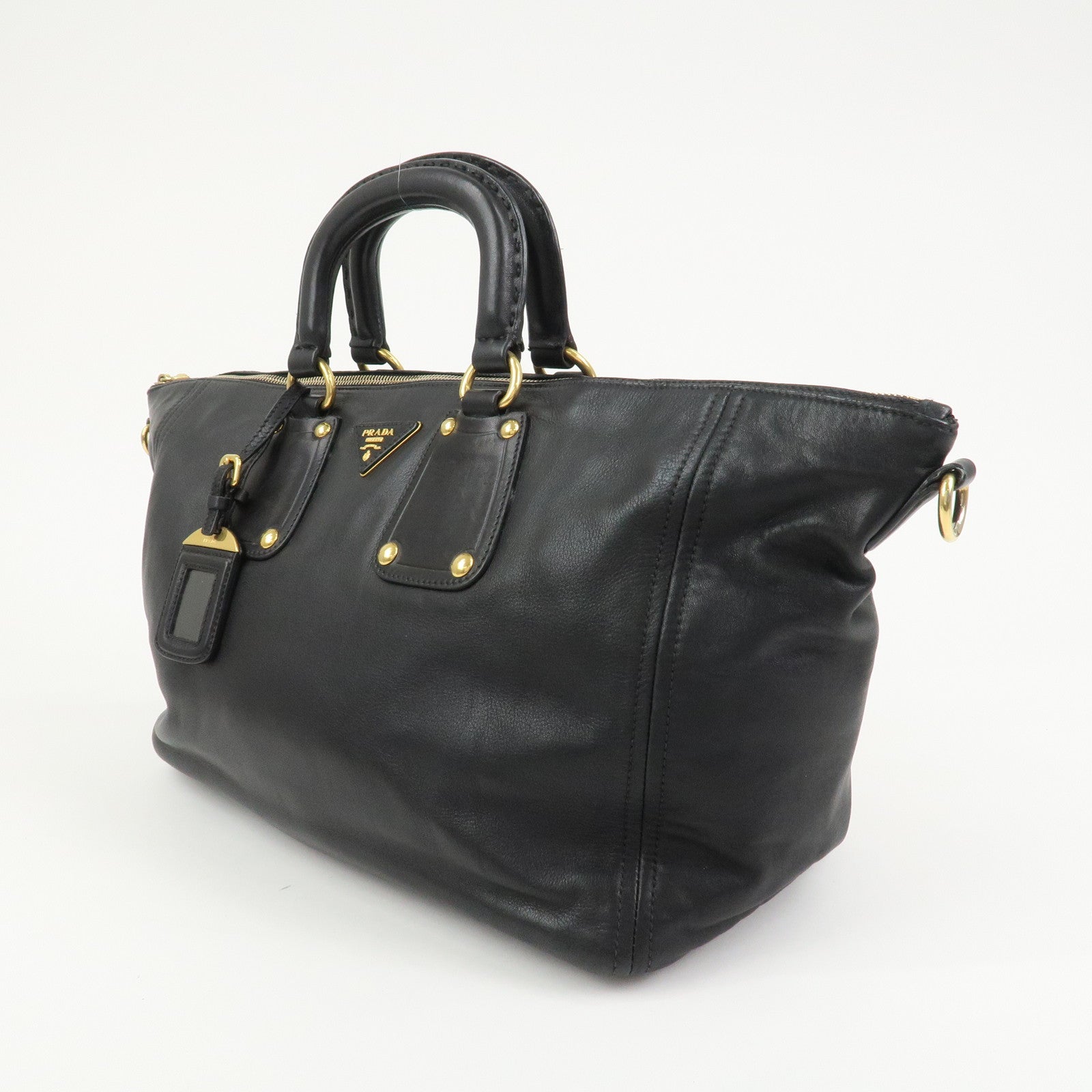 PRADA Triangle Logo Leather 2 Way Bag Hand Bag Shoulder Bag BL0685