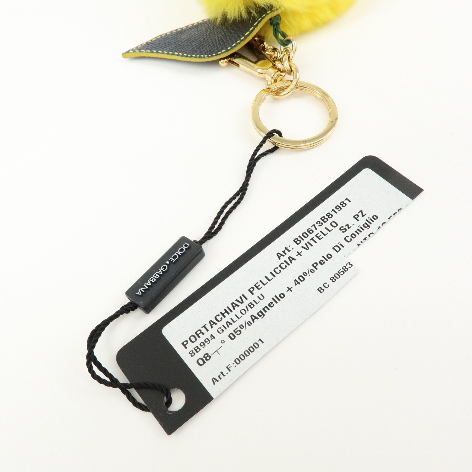 Dolce&Gabbana Fur Leather Lemon Motif Bag Charm Key Chain Yellow