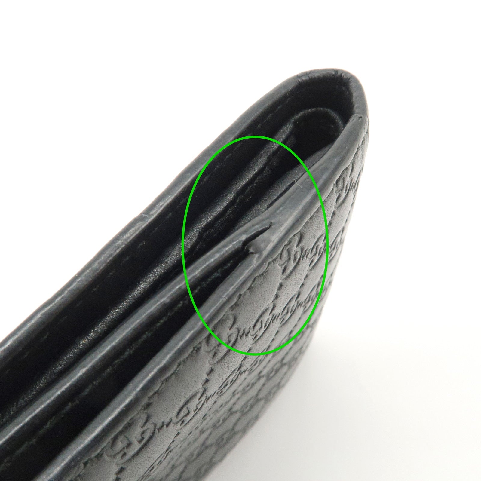 GUCCI Micro Guccissima Leather Compact Bi-fold Wallet Black 544475 Used