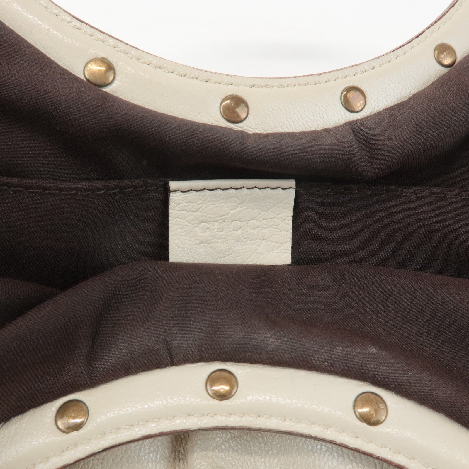 GUCCI Bamboo Studs Leather Tote Bag Hand Bag Ivory 124297 Used