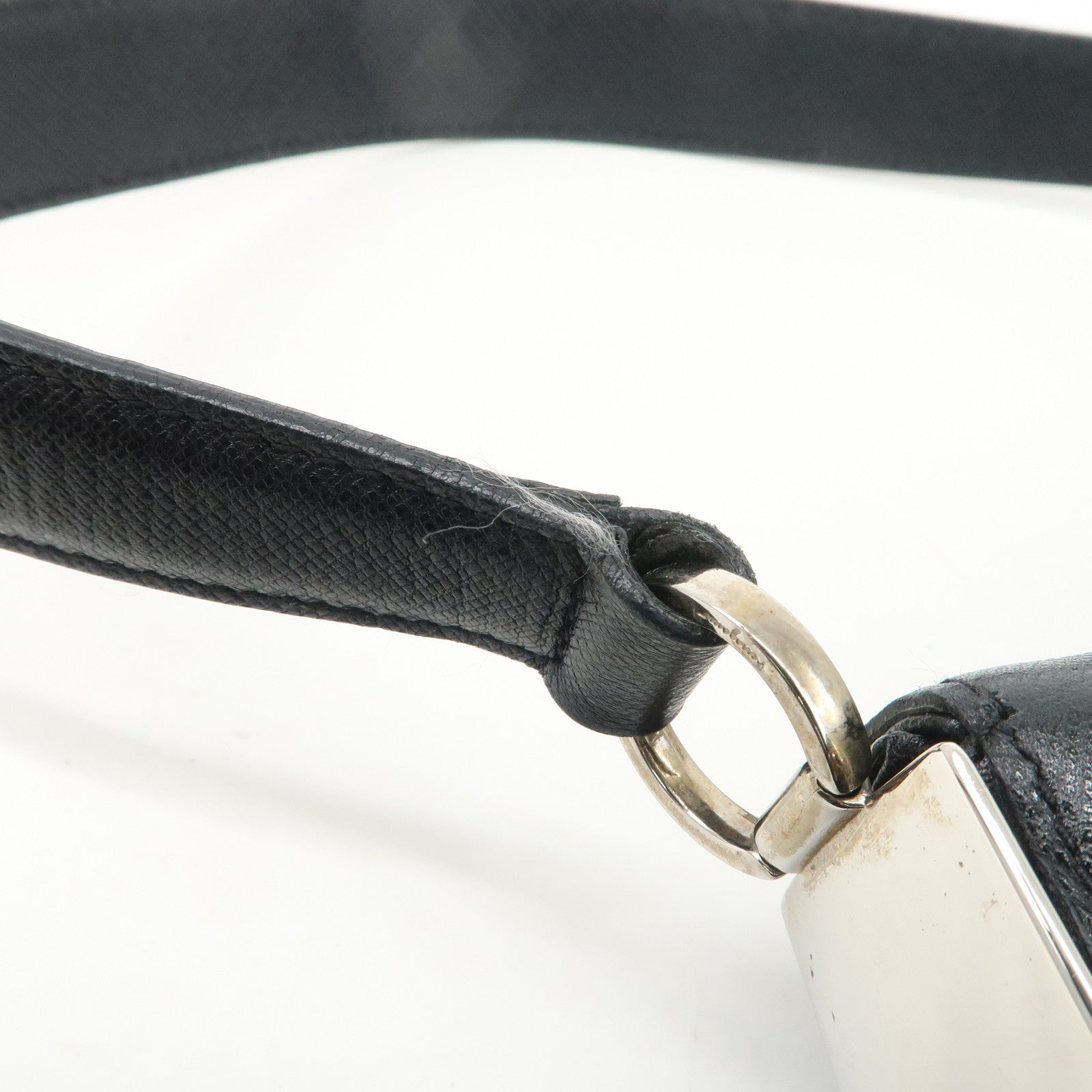 Ferragamo Gancini Leather Shoulder Bag Hand Bag Black Silver HDW