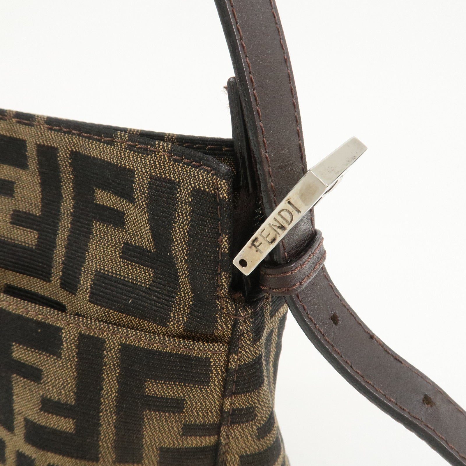 FENDI Zucca Canvas Leather Shoulder Bag Black Brown 21452656609