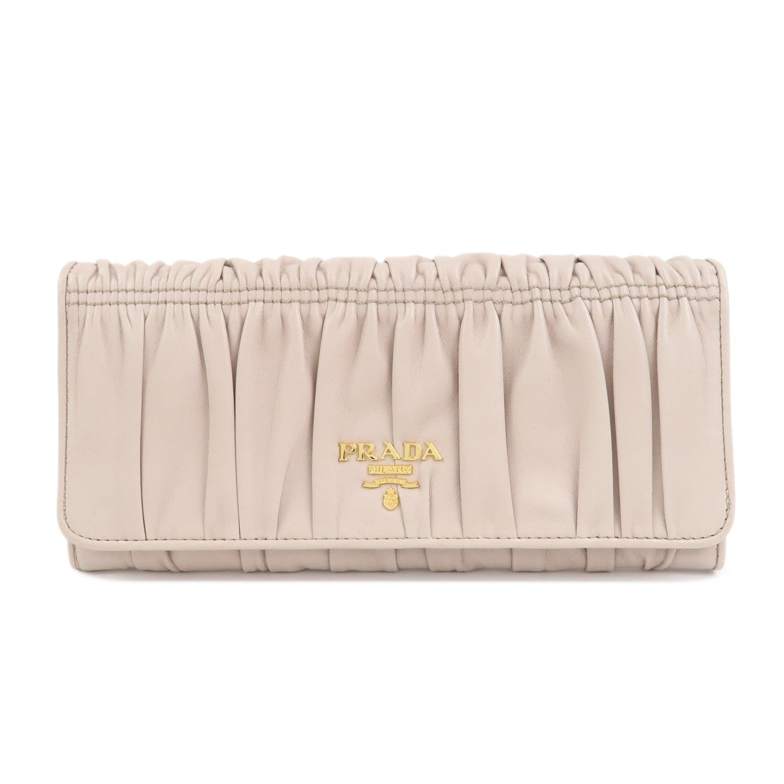 PRADA Nappa Gaufre Leather Bi-fold Long Wallet Light Beige 1M1132