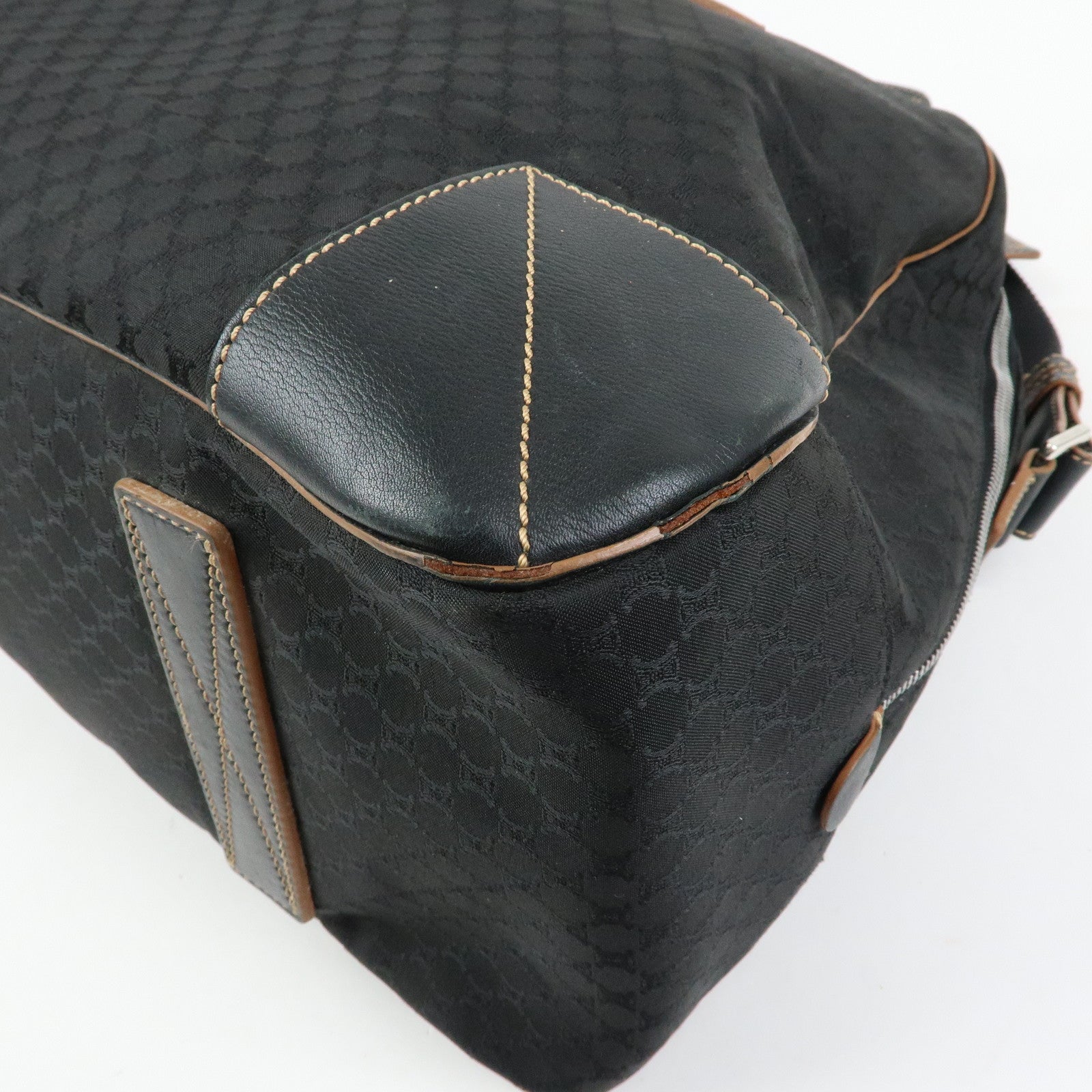 CELINE Macadam Canvas Leather Boston Bag Hand Bag Black