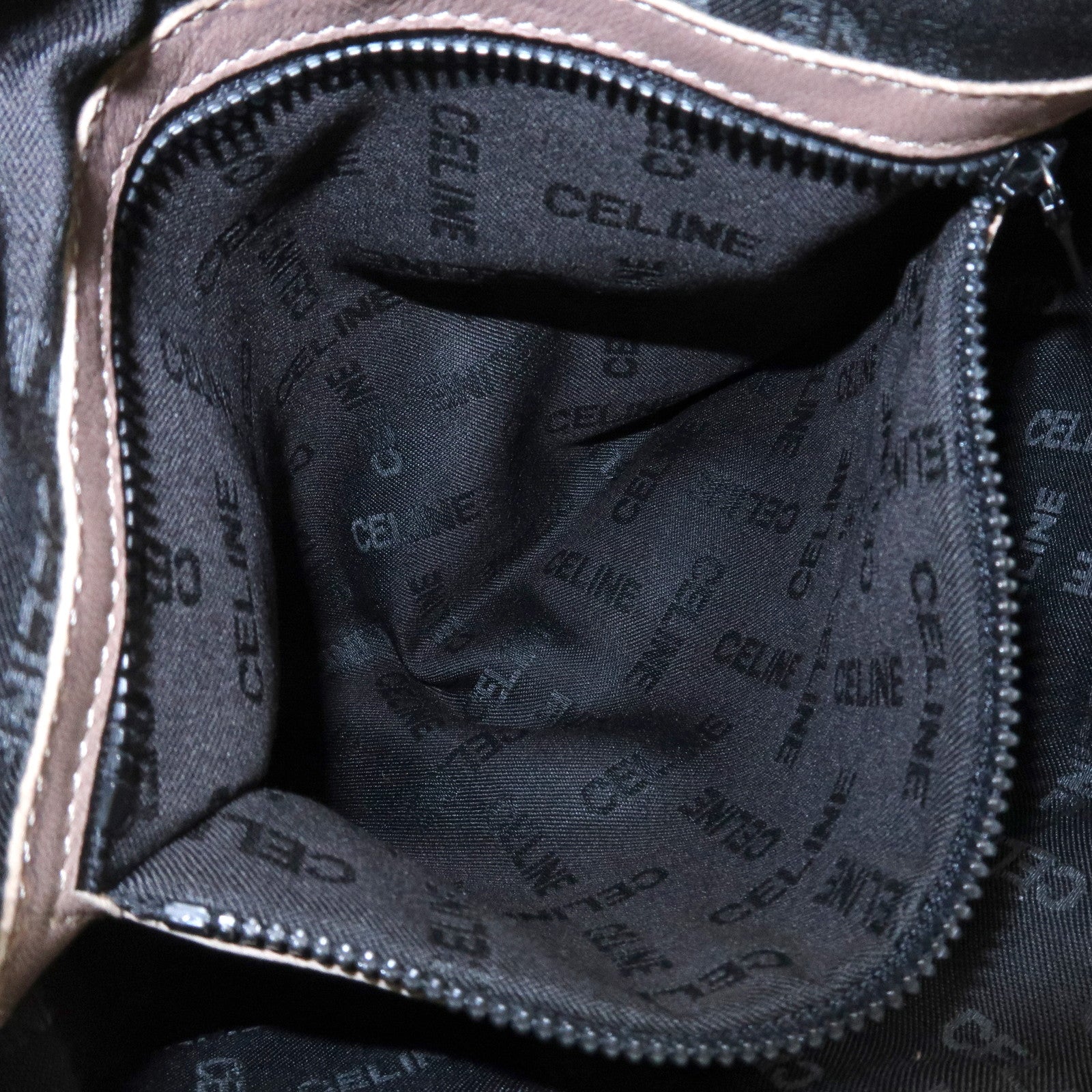 CELINE Logo Leather Shoulder Bag Crossbody Bag Greige