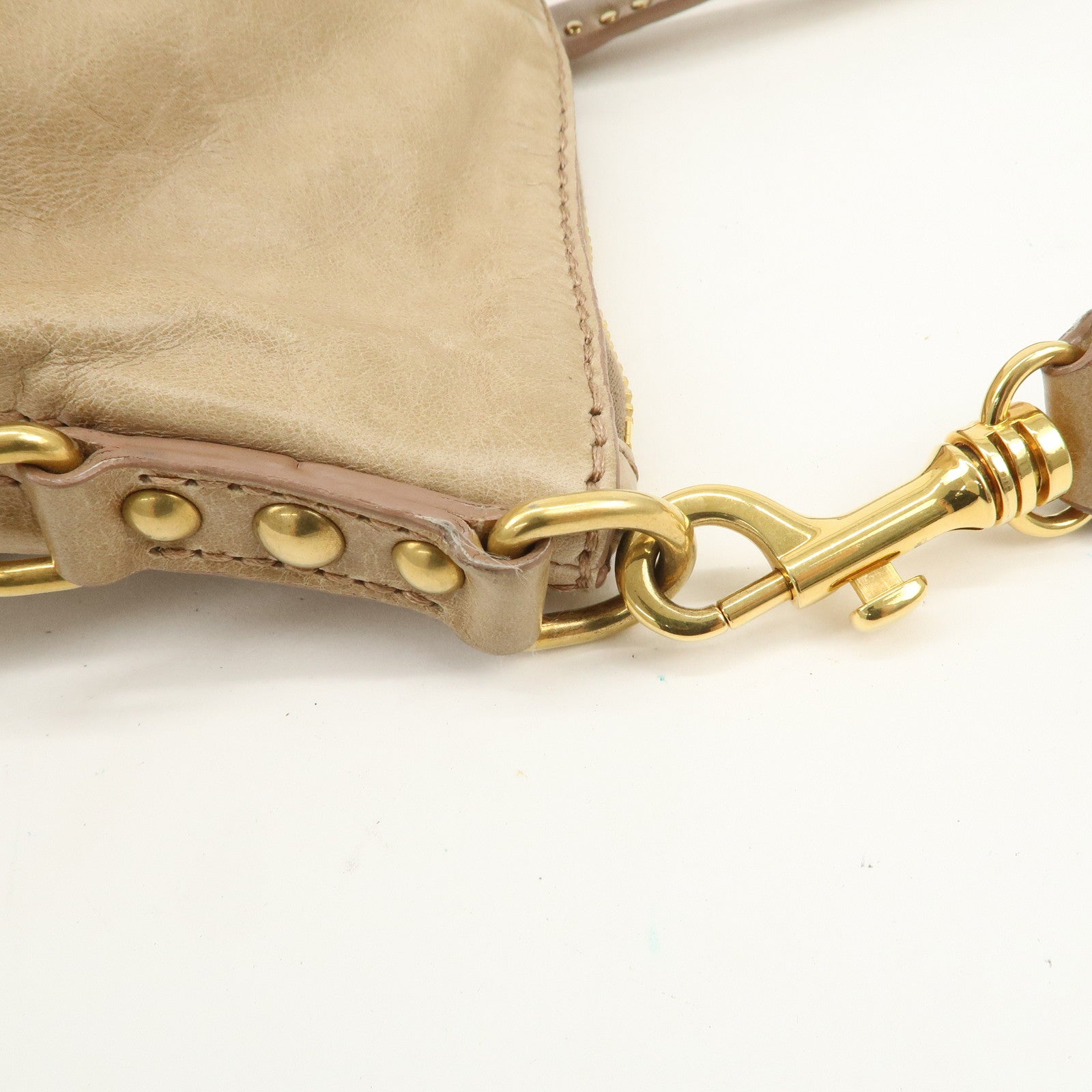 MIU MIU Logo Leather 2Way Bag Hand Bag Shoulder Bag Beige RN0728