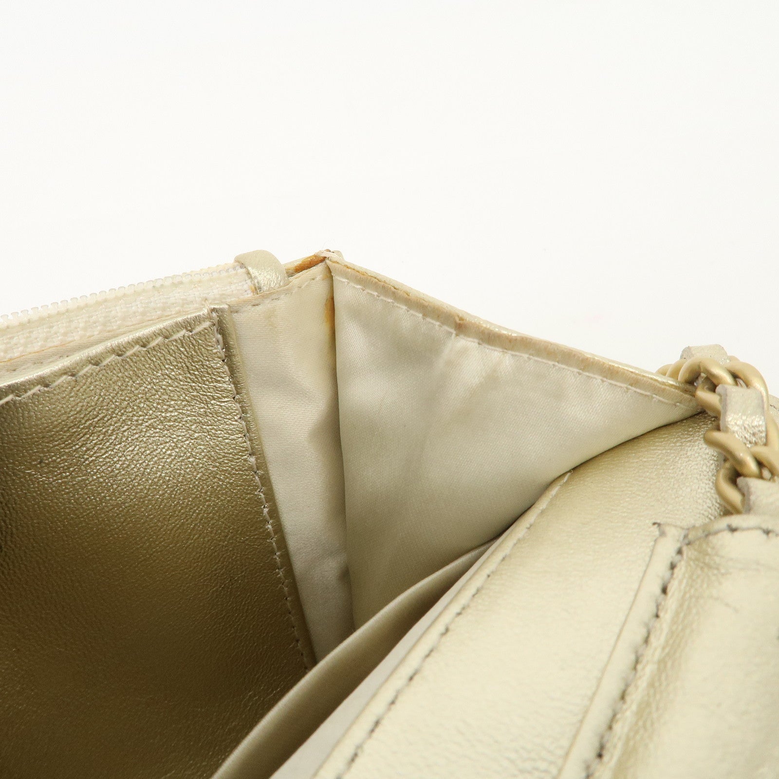 Chanel New Travel Line Nylon Jacquard Leather Chain Wallet Gold A15772 Used