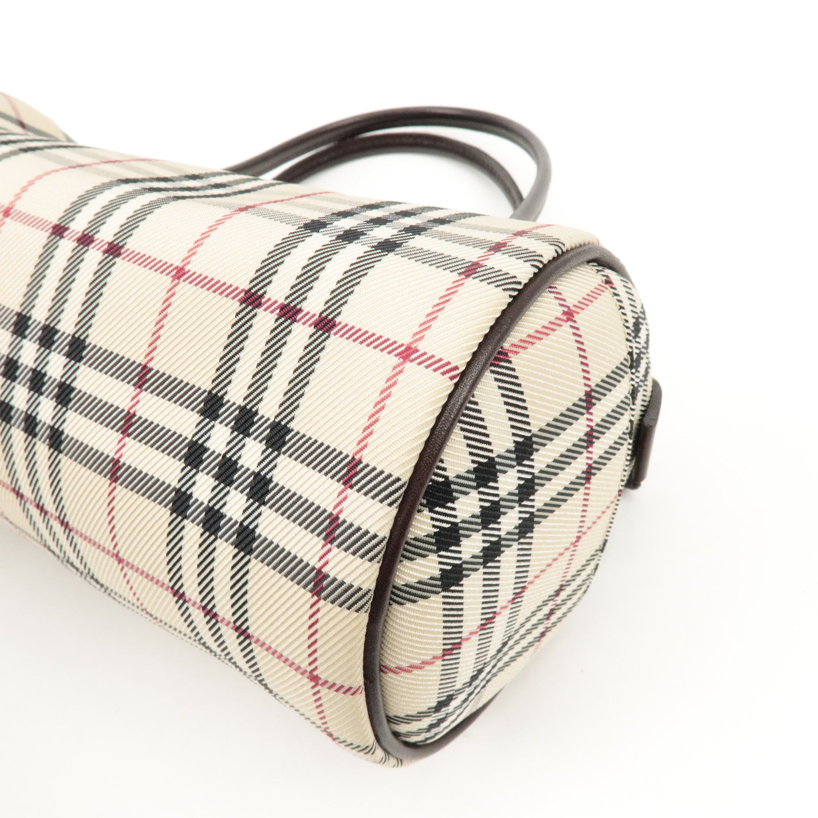 BURBERRY Leather Canvas Hand Bag Nova Plaid Beige Brown Used