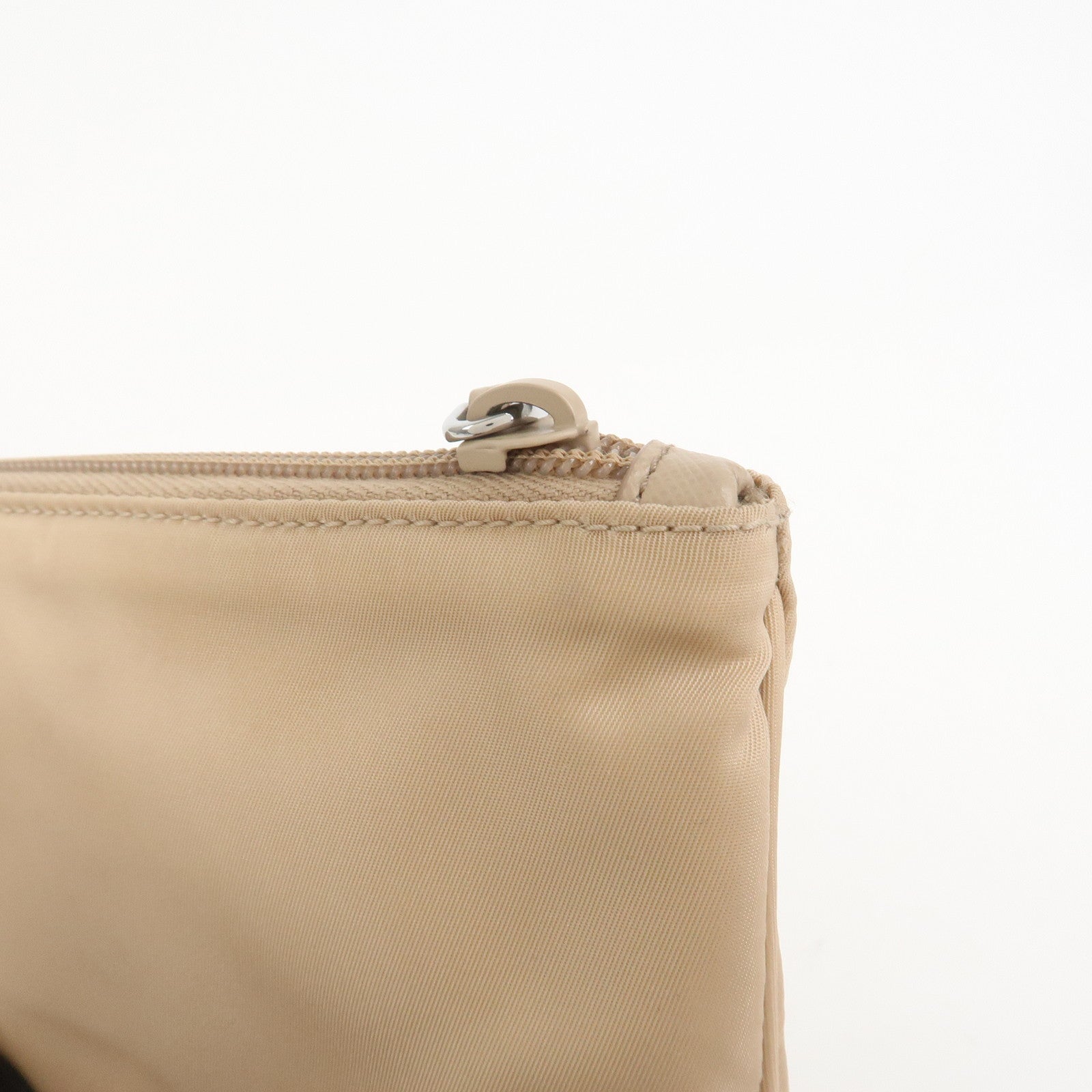 PRADA Triangle Logo TESSUTO Hand Bag Pouch Beige 1NH545