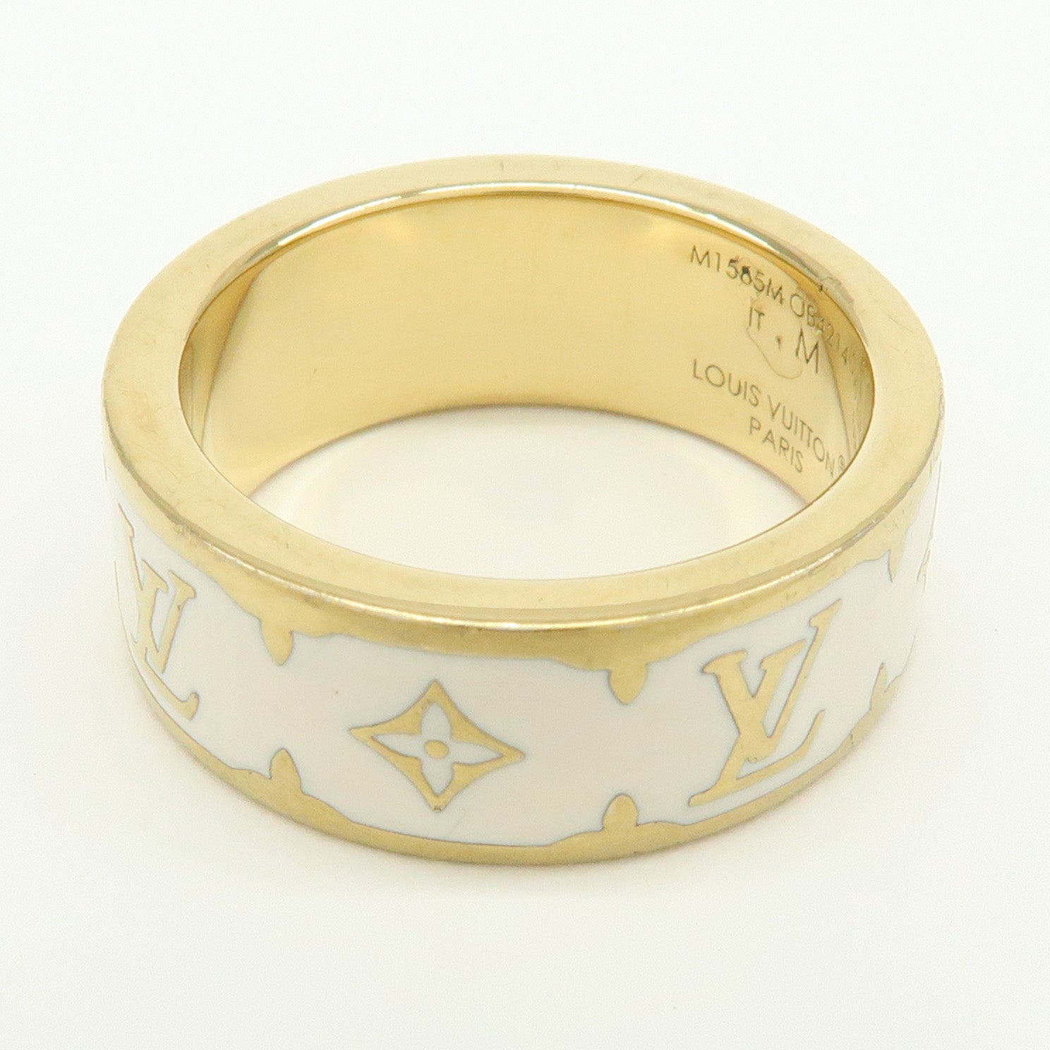 Louis Vuitton Nanogram Enamel Metal Ring Size M Gold M1565
