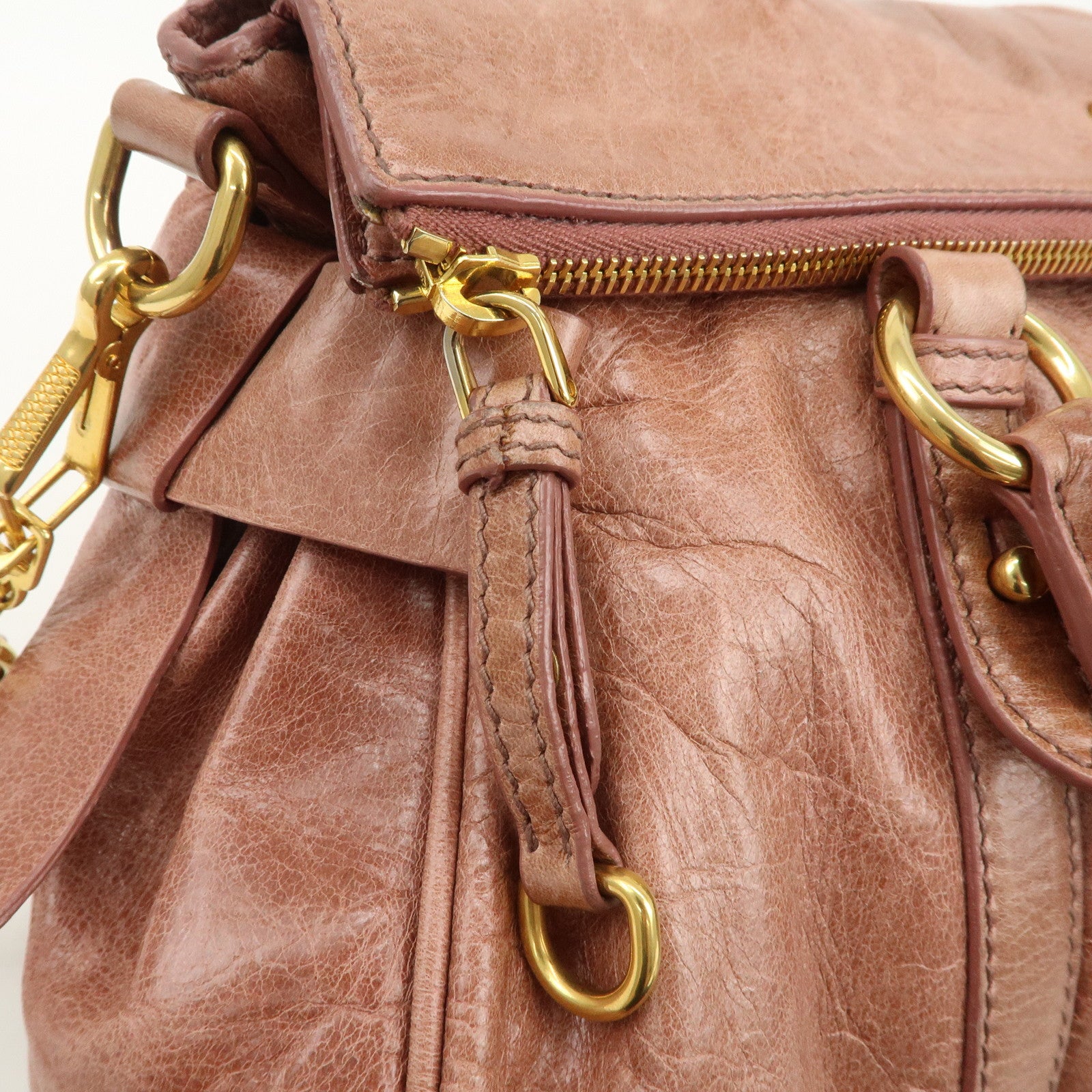 MIU MIU Logo Leather Ribbon 2Way Bag Shouler Bag Hand Bag RT0365