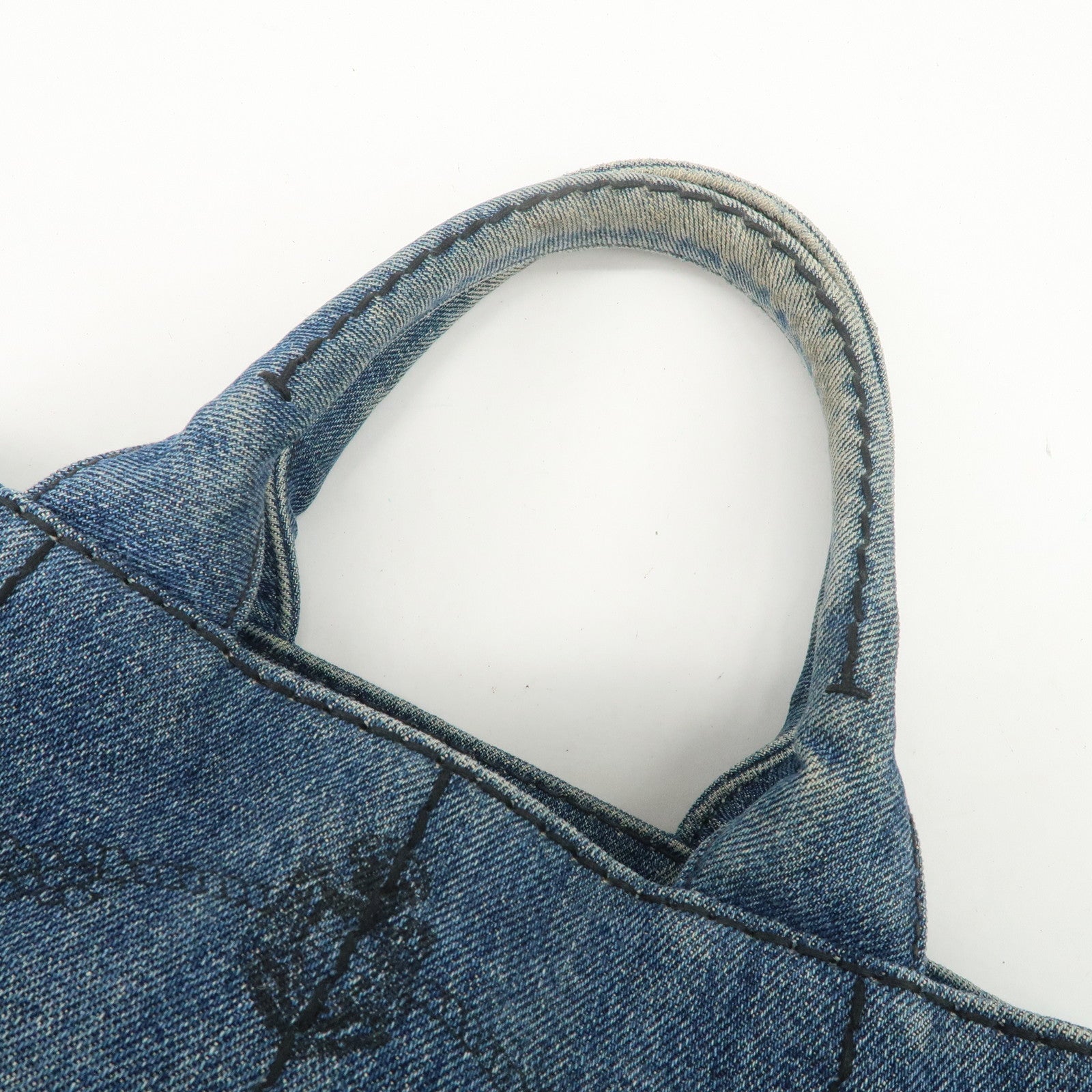 PRADA Canapa Mini Canvas Denim 2Way Shoulder Hand Bag Blue B2439G