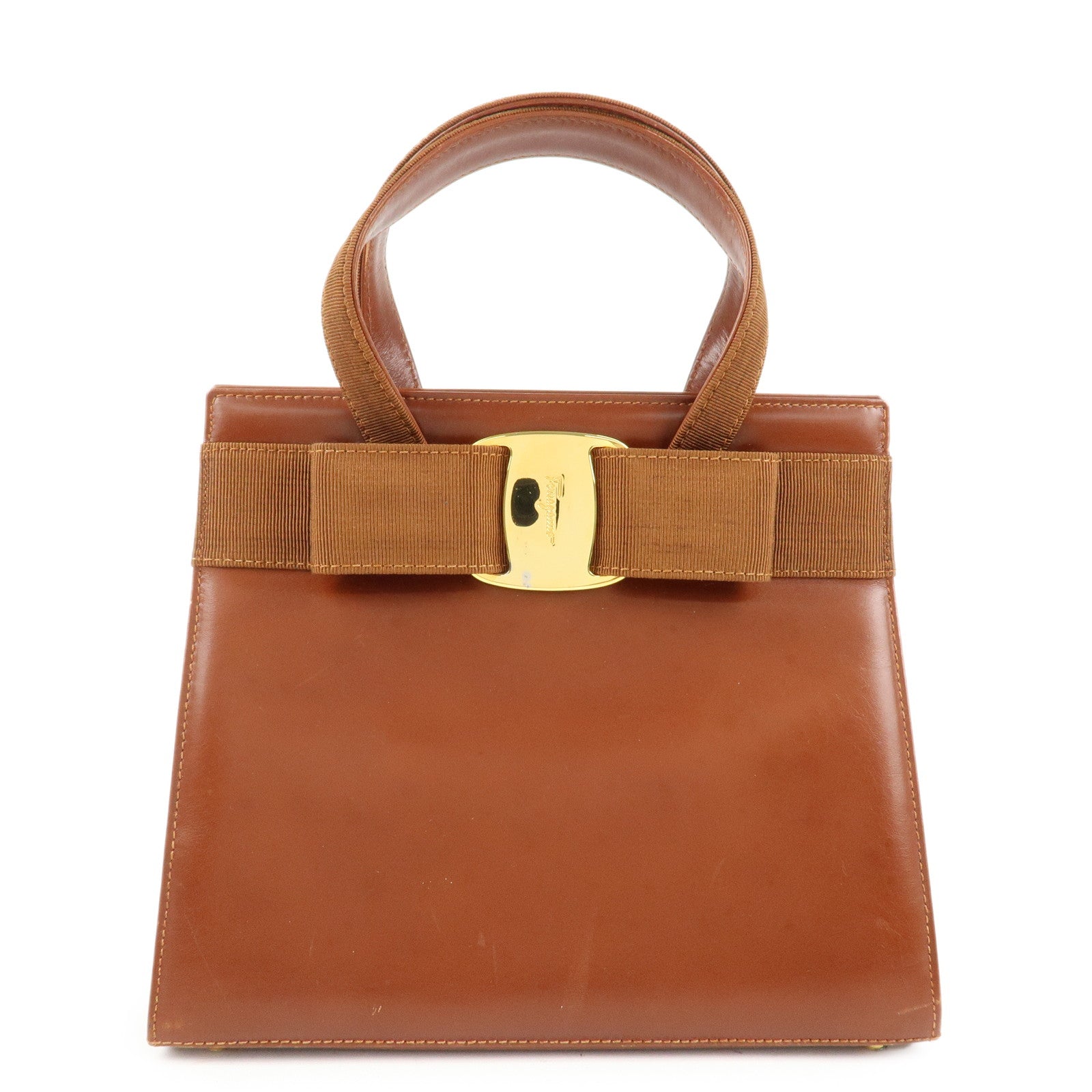Ferragamo Vara Leather Hand Bag Shoulder Bag Brown Used