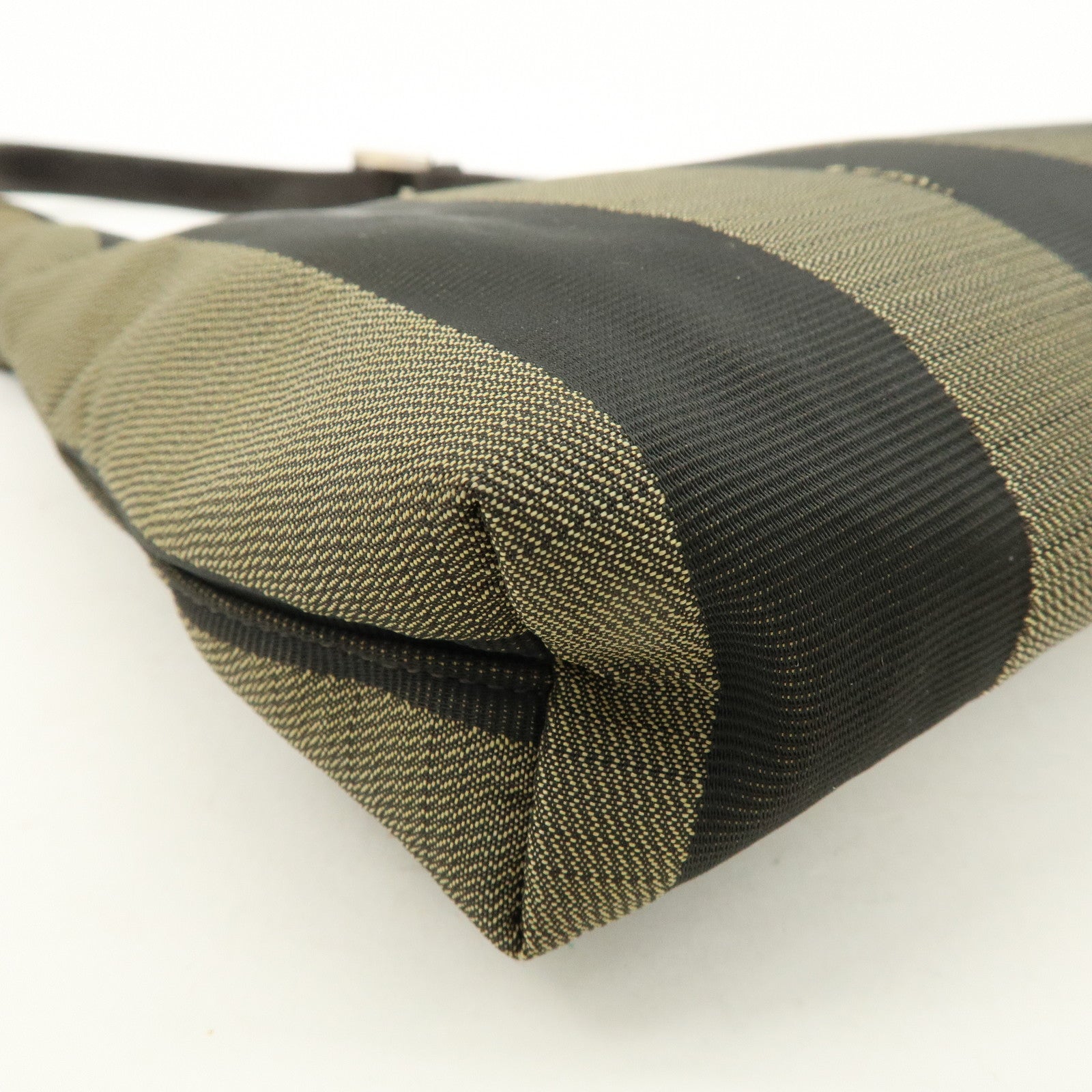 FENDI Pequin Canvas Leather Shoulder Hand Bag Khaki Black 26709