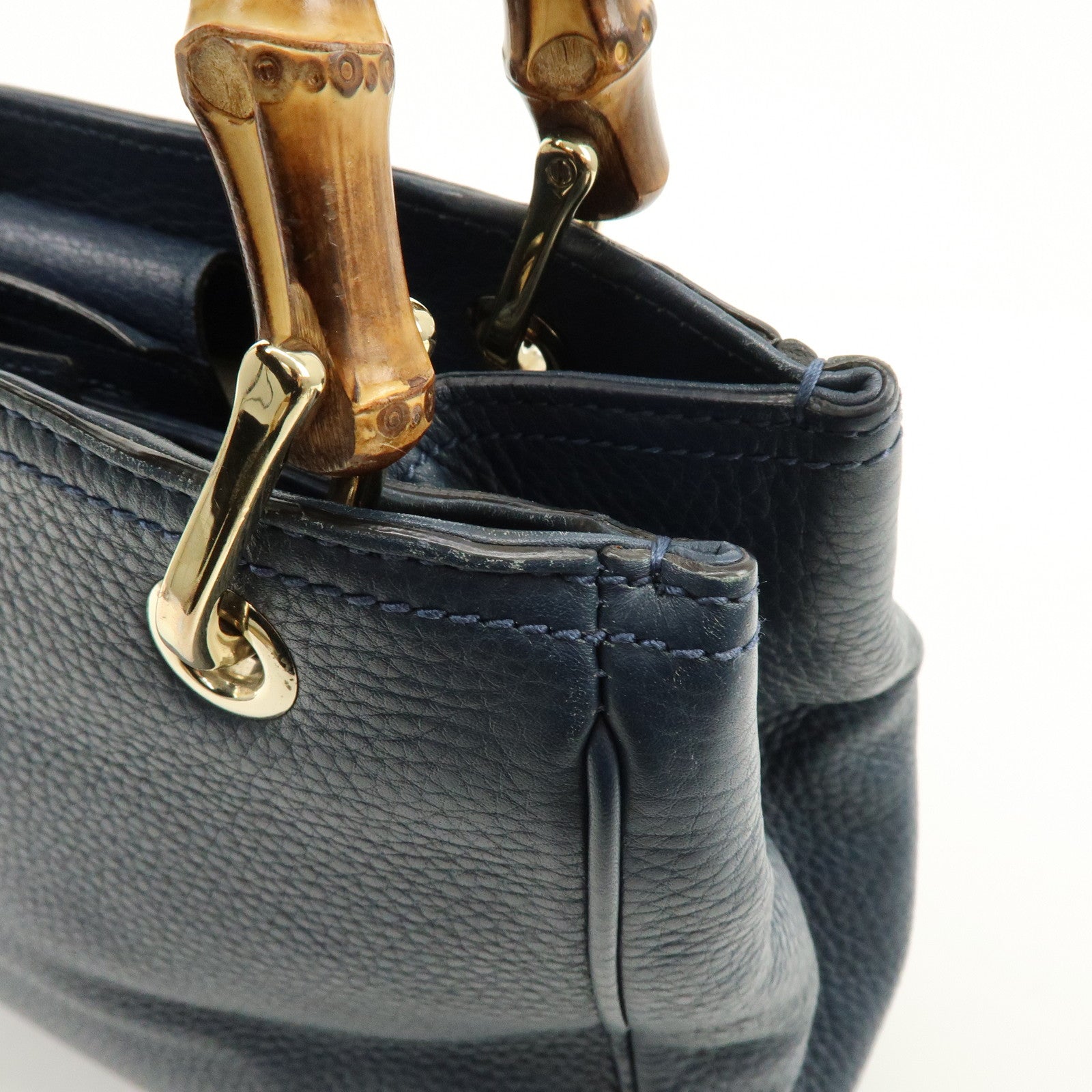 GUCCI Bamboo Leather 2Way Bag Tote Bag Shoulder Bag Blue 336032