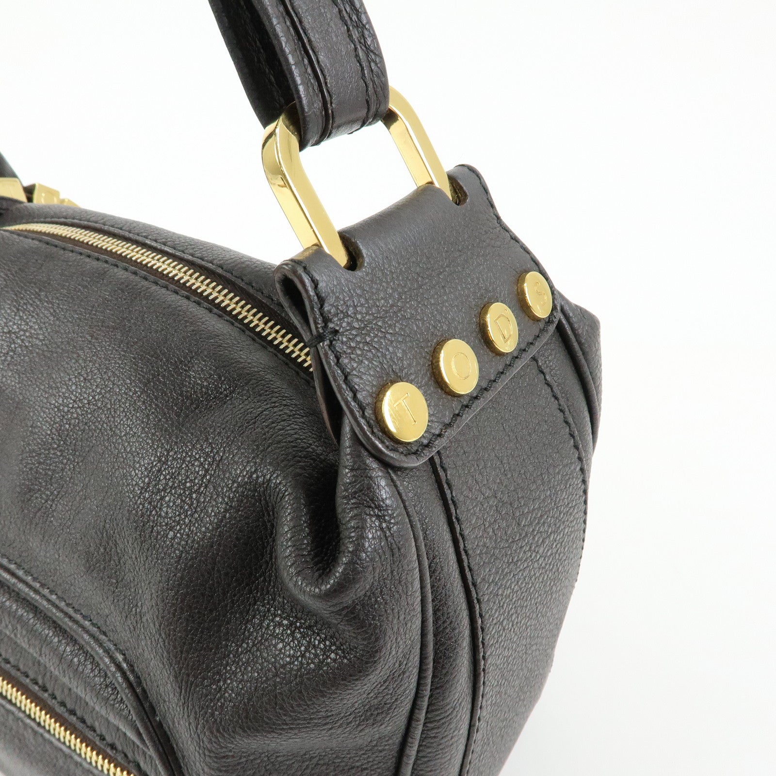 TOD'S Leather Shoulder Bag Hand Bag Dark Brown
