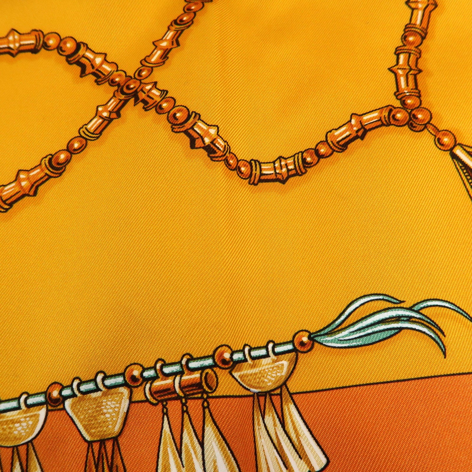 HERMES Carre 90 Silk 100% PARURES DES SABLES Scarf Orange