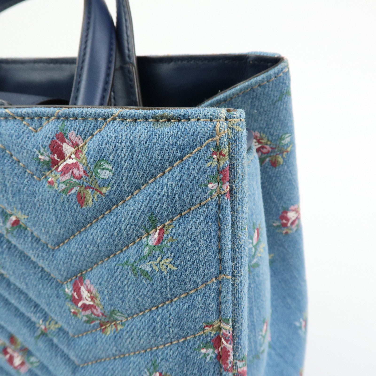 GUCCI GG Marmont Denim Leather 2Way Bag Flower Motif Navy 448054