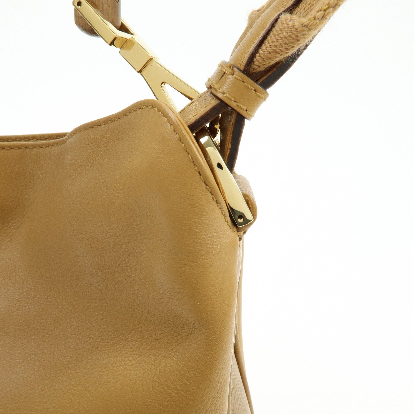 GUCCI Bamboo Leather 2Way Bag Hand Bag Shoulder Bag Brown 001・4095