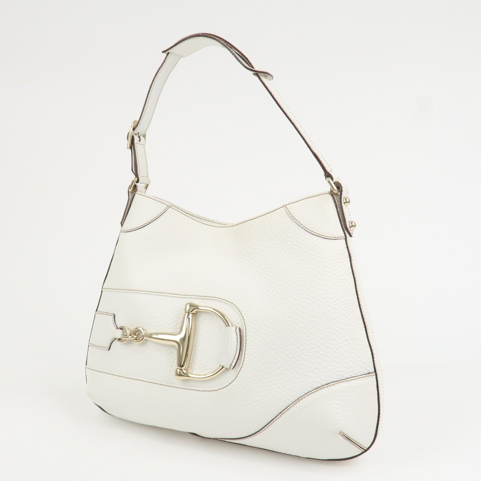 GUCCI Horsebit Leather Shoulder Bag Hand Bag White 137388