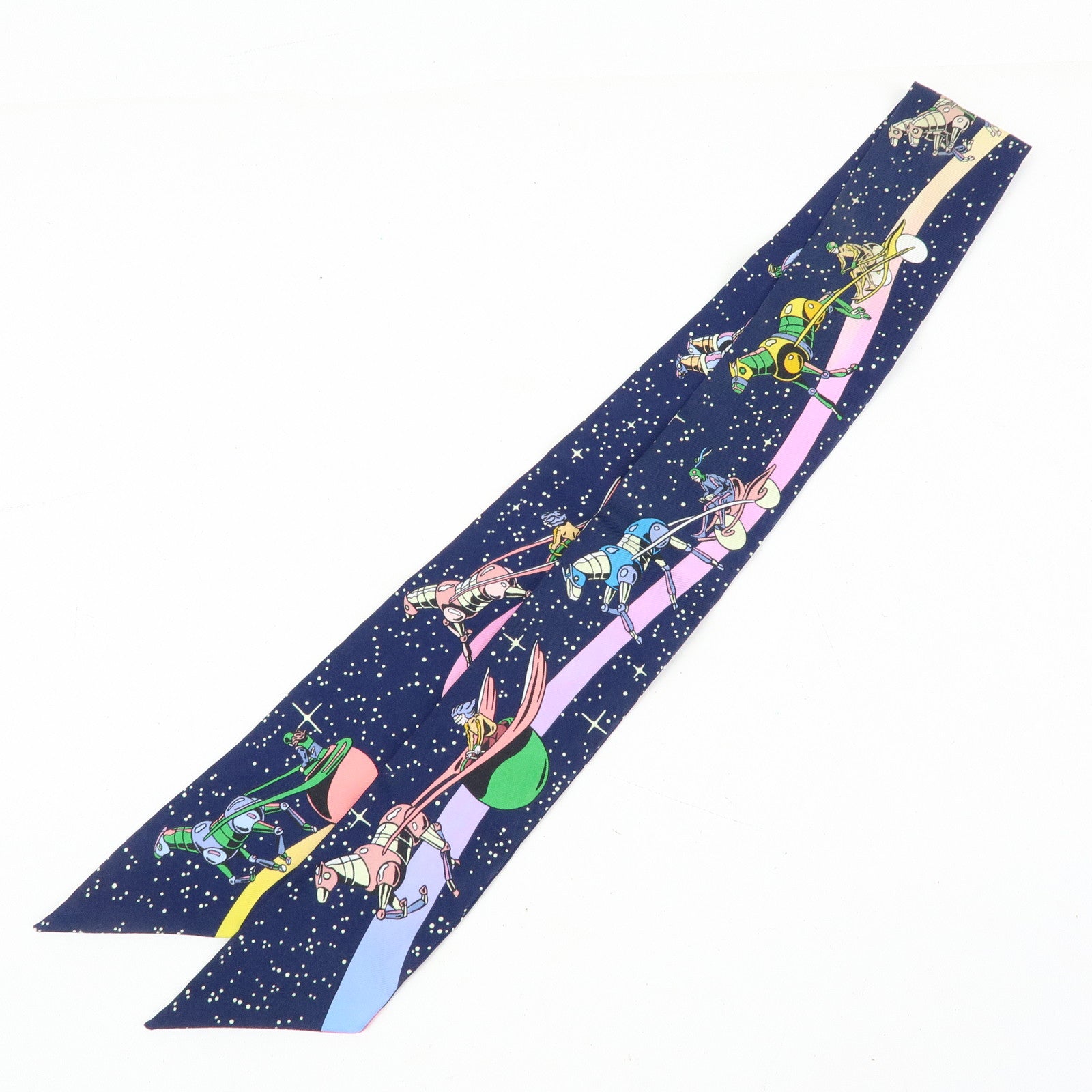HERMES Silk 100% Twilly Scarf Space Derby Navy