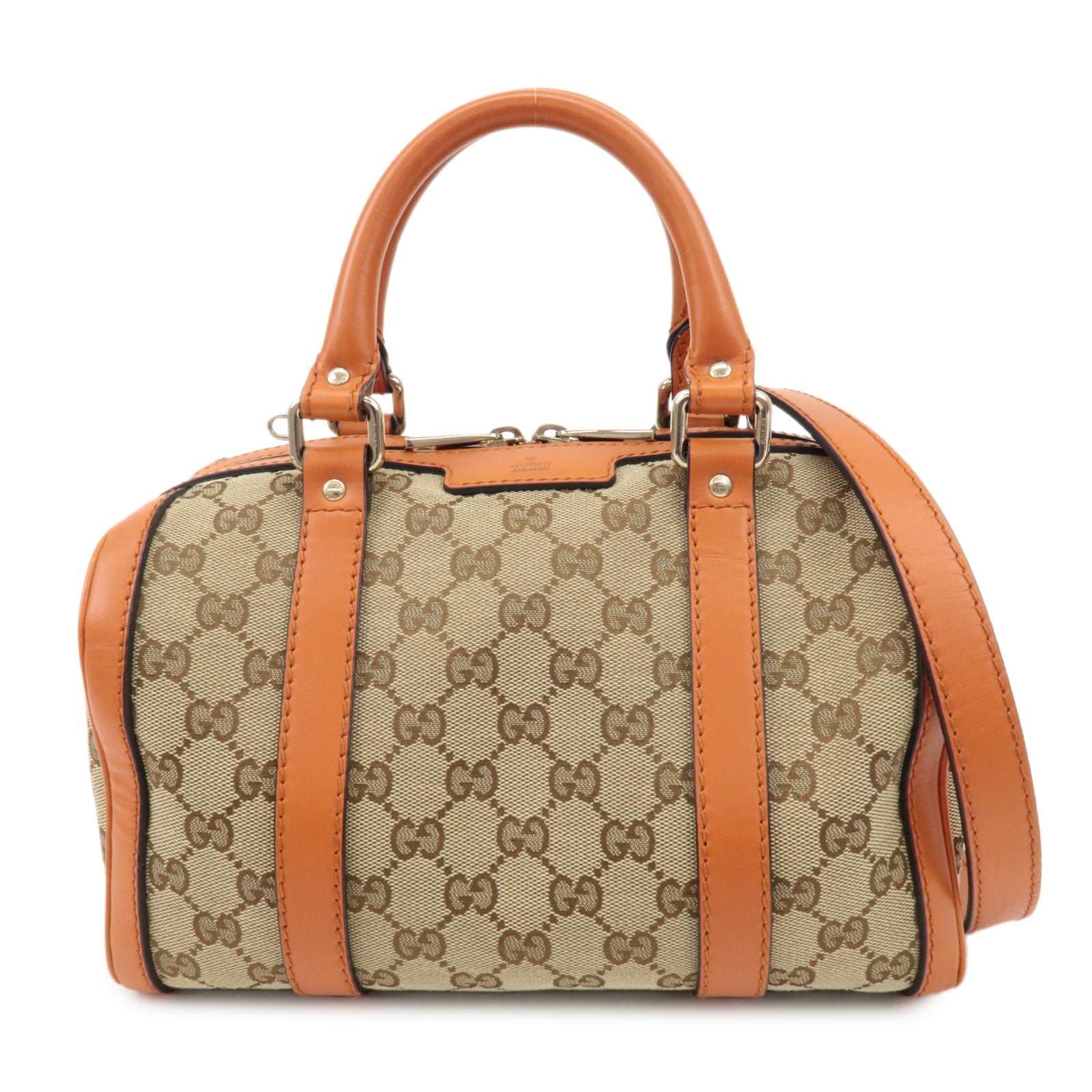 GUCCI GG Canvas Leather 2Way Mini Boston Bag Orange Beige 269876 Used