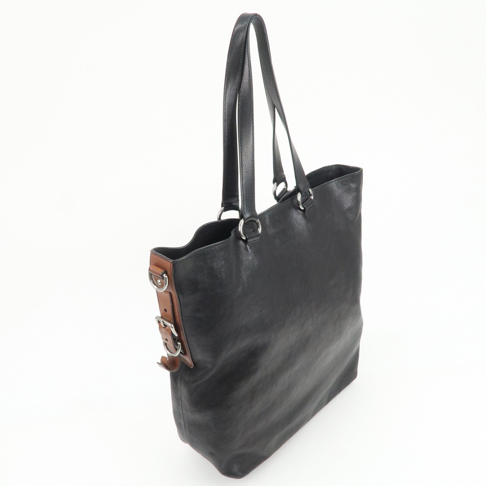 PRADA Leather 2Way Bag Tote Bag Shoulder Bag Black VA0801