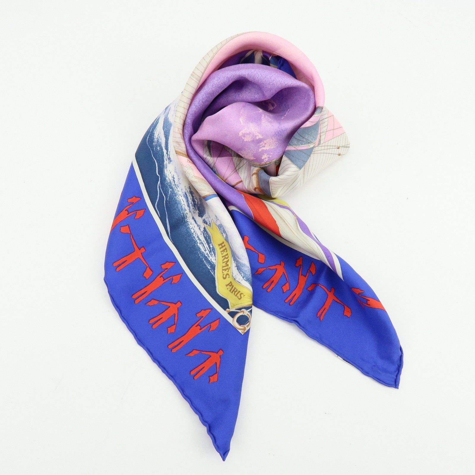 HERMES Carre 90 Silk 100% Scarf EN COURSE Purple Blue