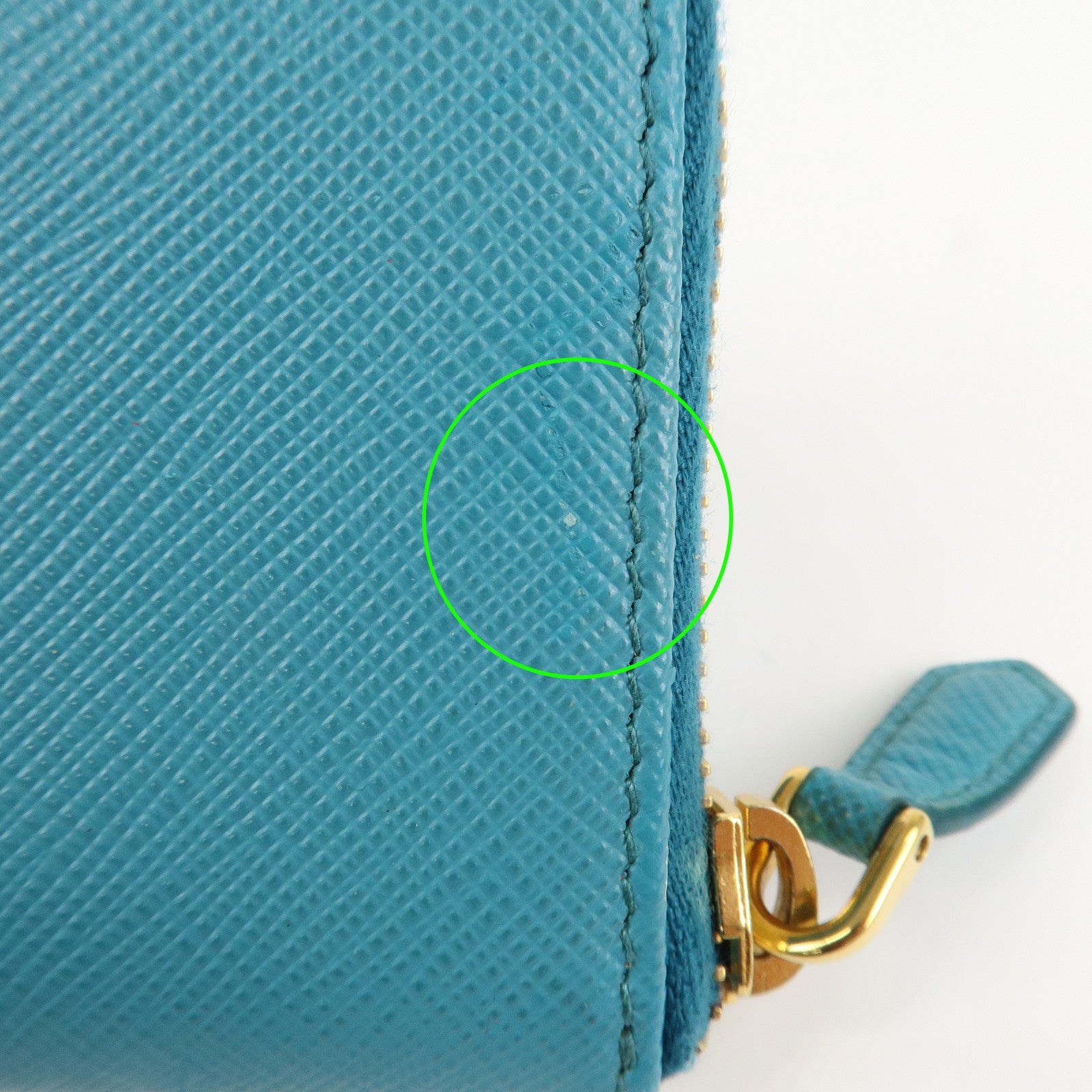 PRADA Logo Saffiano Leather Round Zippy Small Wallet Blue 1MM268 Used