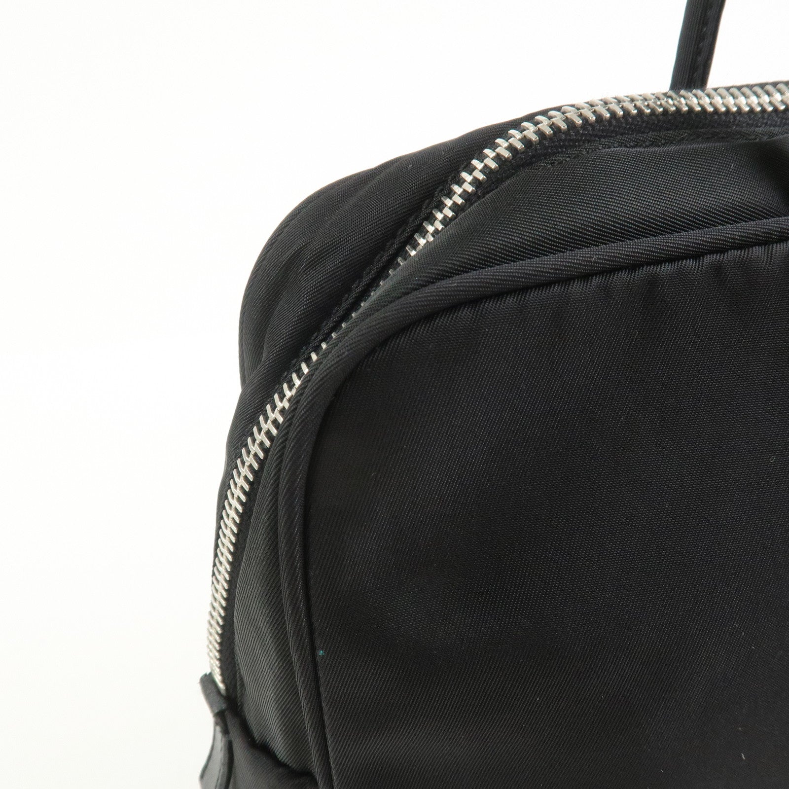 PRADA Triangle Logo Nylon Leather Hand Bag Black BN0531