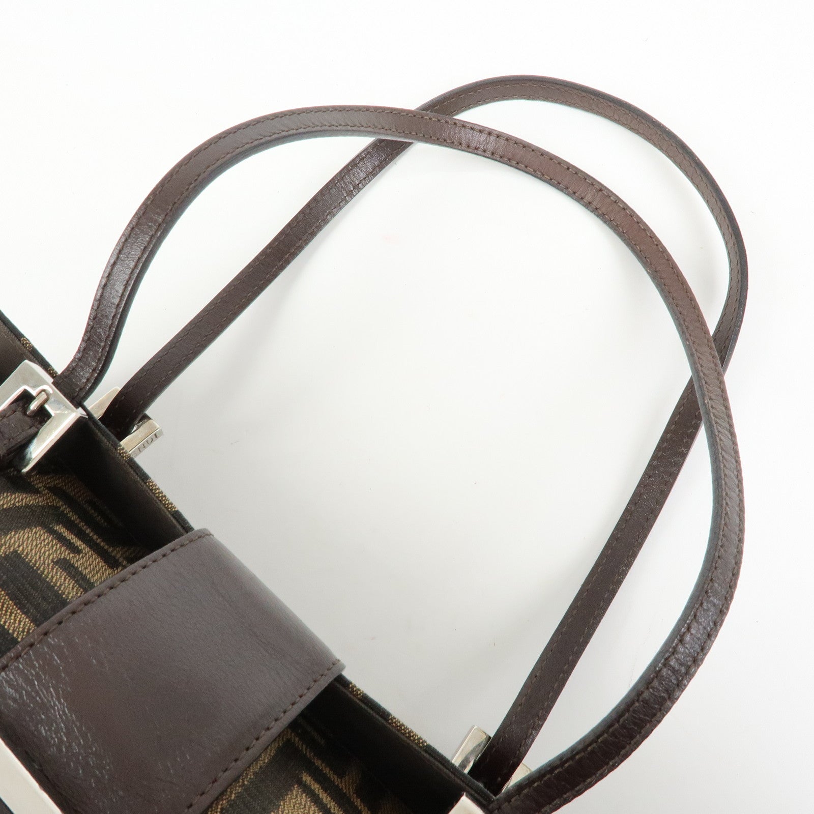 FENDI ZUCCA Canvas Leather Hand Bag Shoulder Bag Brown