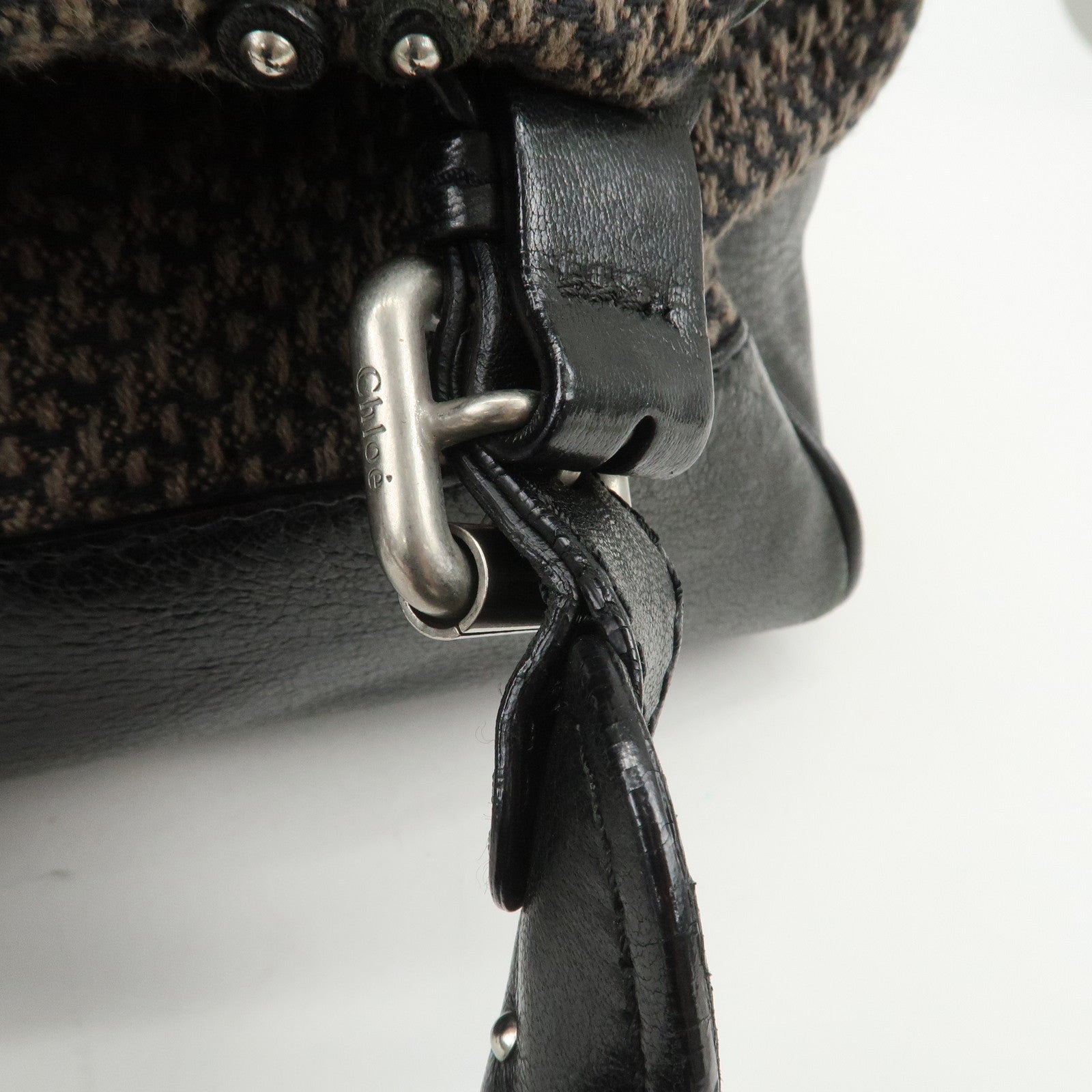 Chloe Paddington Leather Canvas Shoulder Bag Black Gray