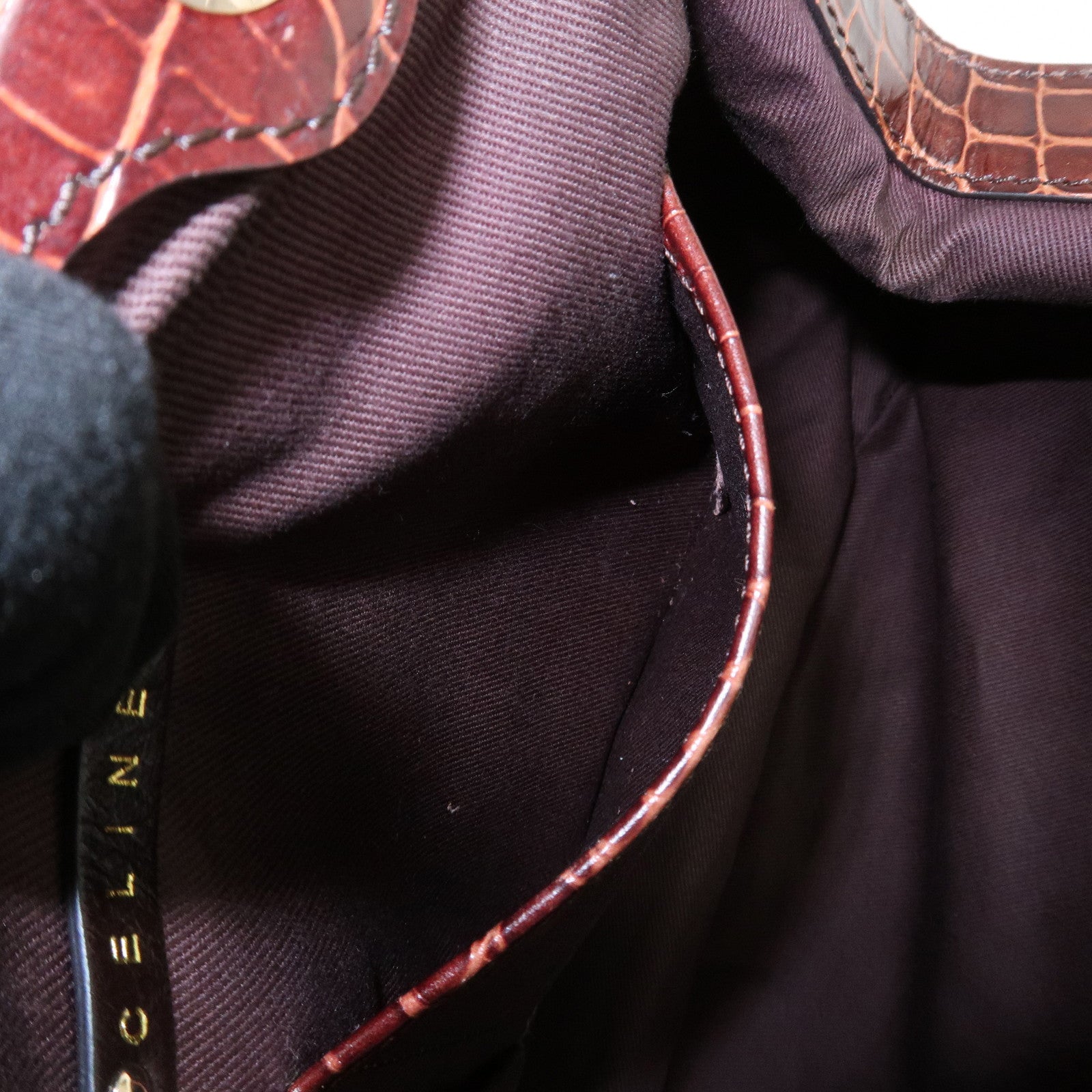 CELINE Macadam Canvas Embossed Leather Shoulder Bag Hand Bag Brown