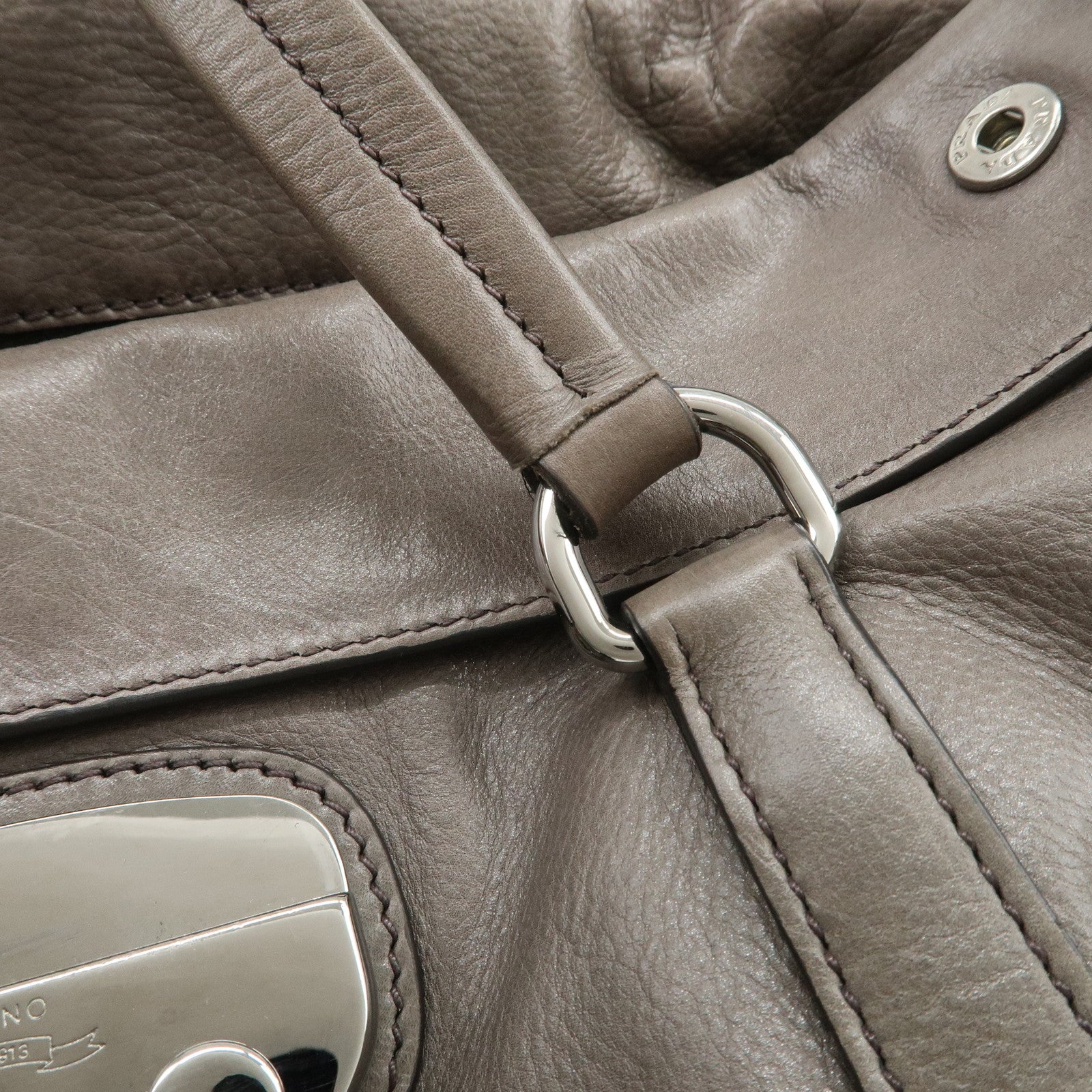 PRADA Triangle Logo Leather Shoulder Bag Gray BR3274