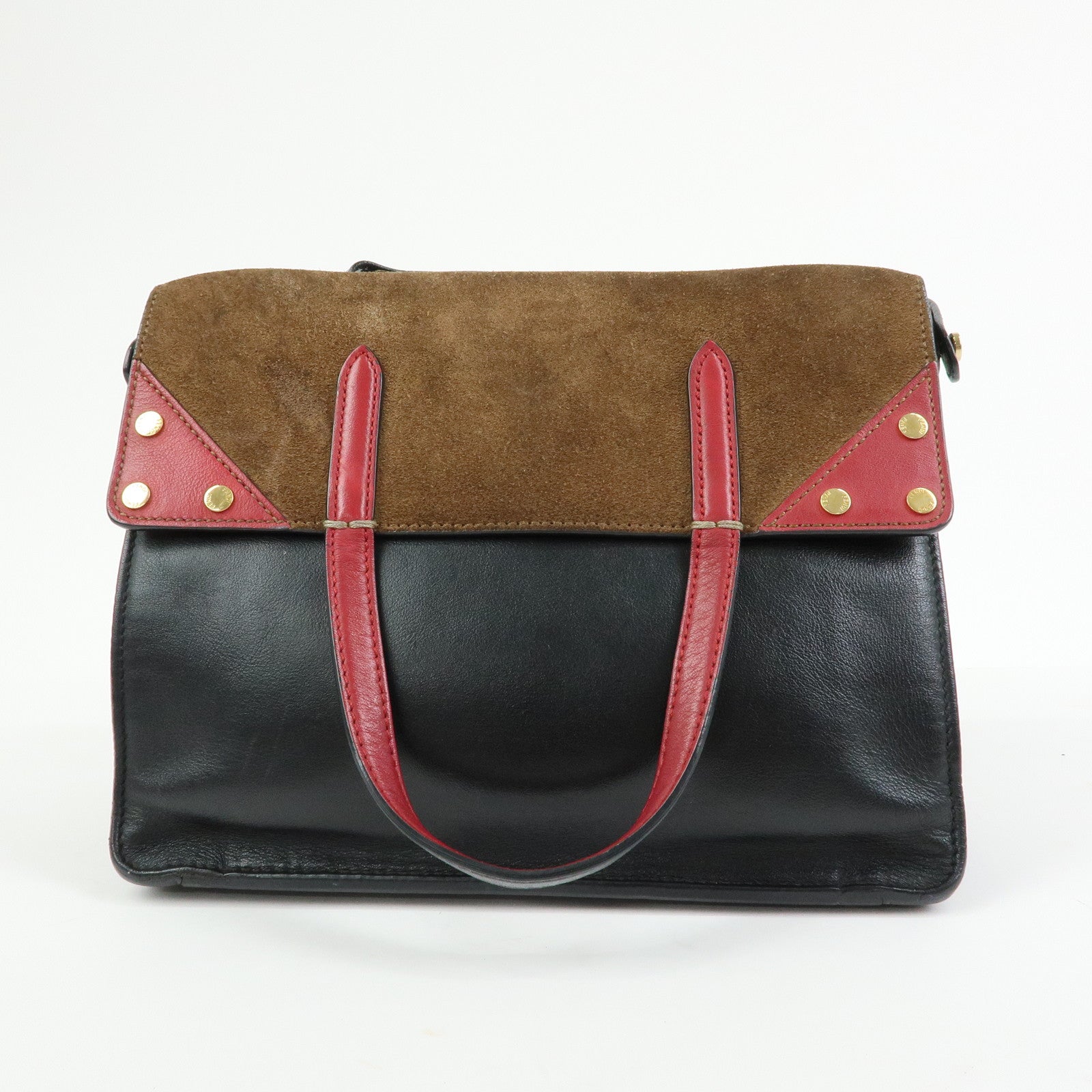 FENDI Flip Leather Suede 2Way Bag Hand Shoulder Bag Black 8BT302