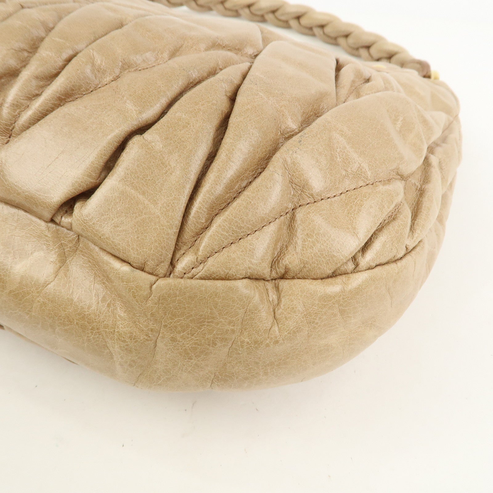 MIU MIU Matelasse Leather Hand Bag Light Brown RR1300