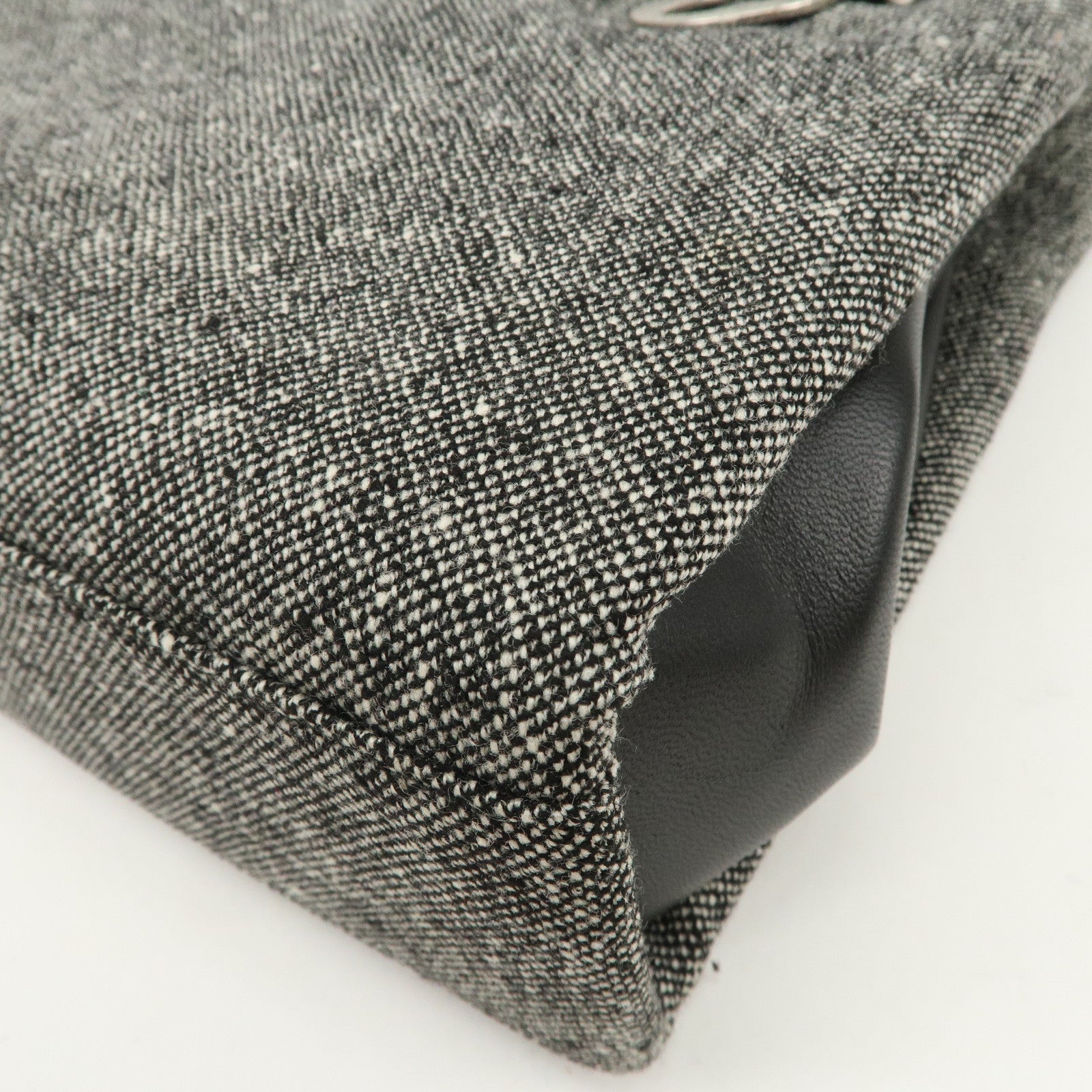 Christian Dior Logo Tweed Leather Shoulder Bag Hand Bag Black