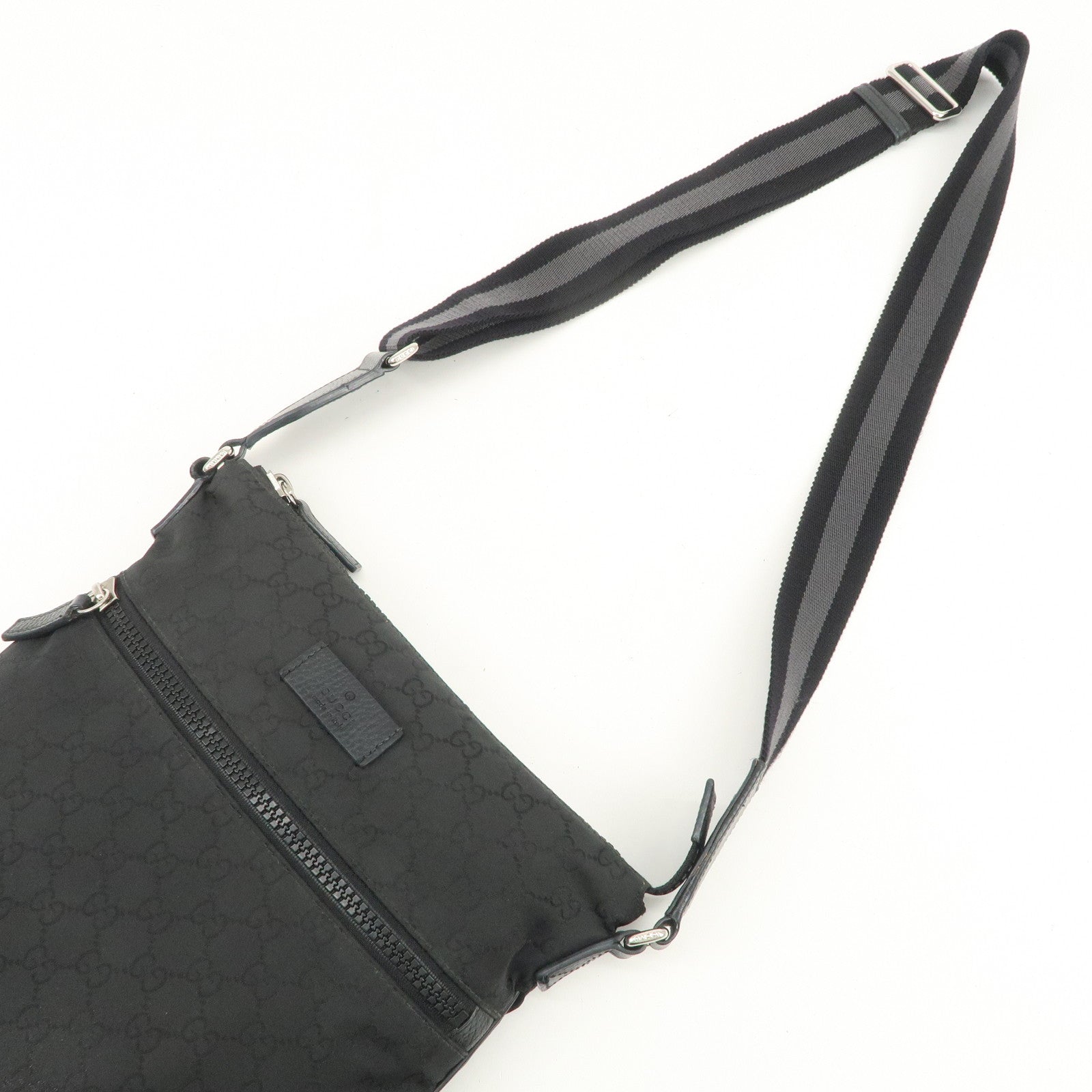 GUCCI Sherry GG Nylon Leather Shoulder Bag Black 509639