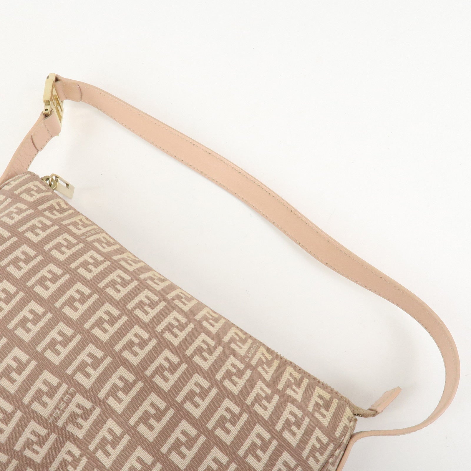 FENDI Zucchino Canvas Leather Shoulder Bag Hand Bag Pink 8BR444