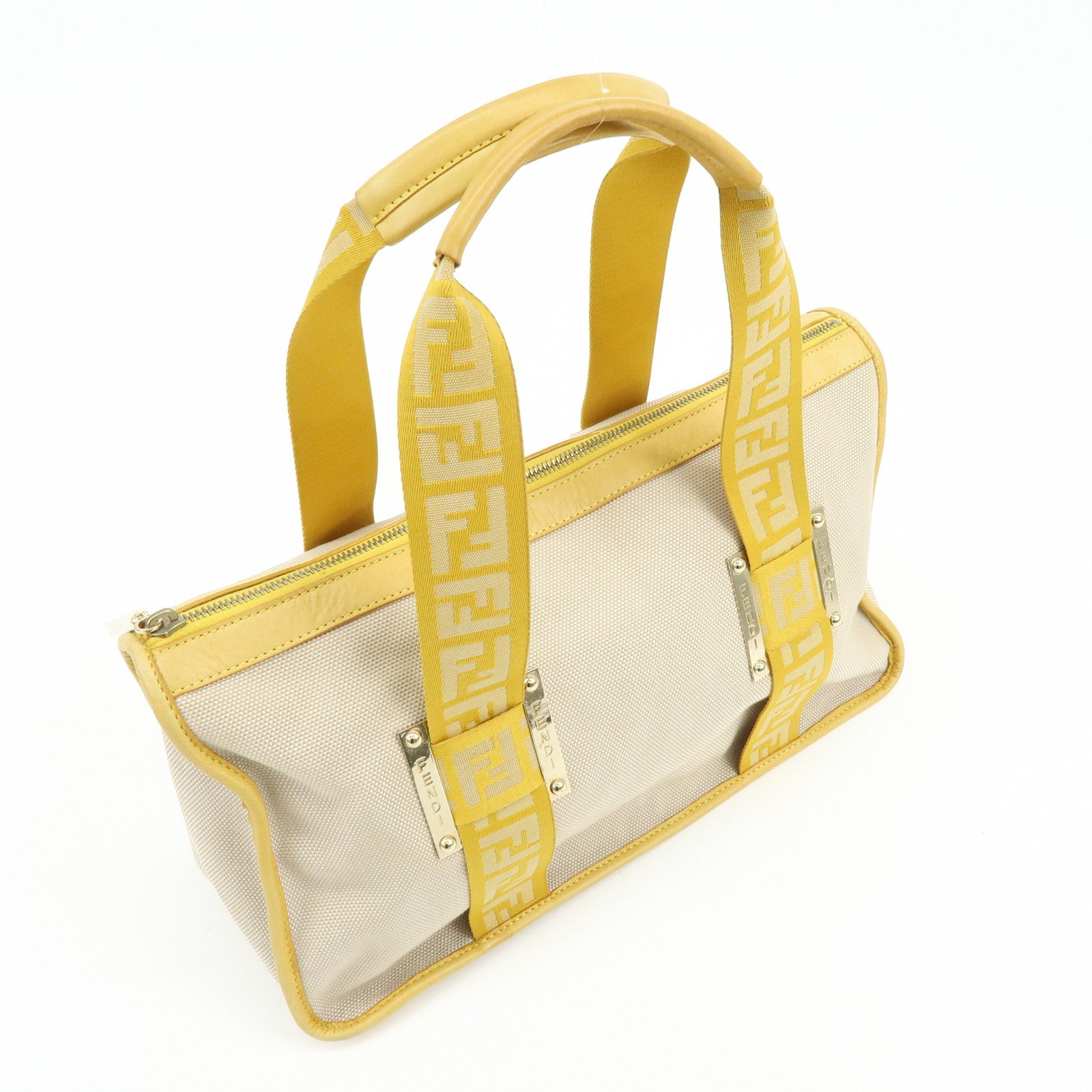 FENDI Zucca Canvas Leather Tote Bag Hand Bag Yellow Beige 8BN141MZH