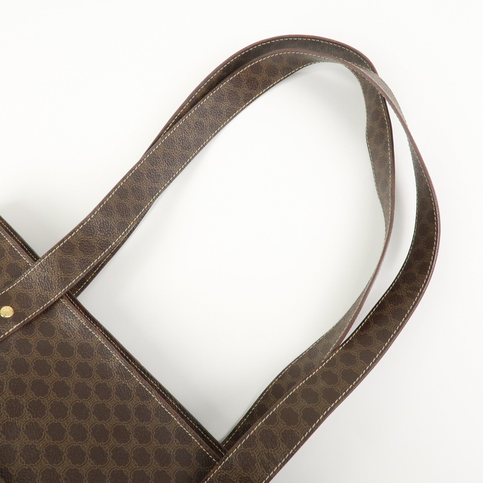 CELINE Macadam PVC Coating Canvas Leather Tote Bag Brown