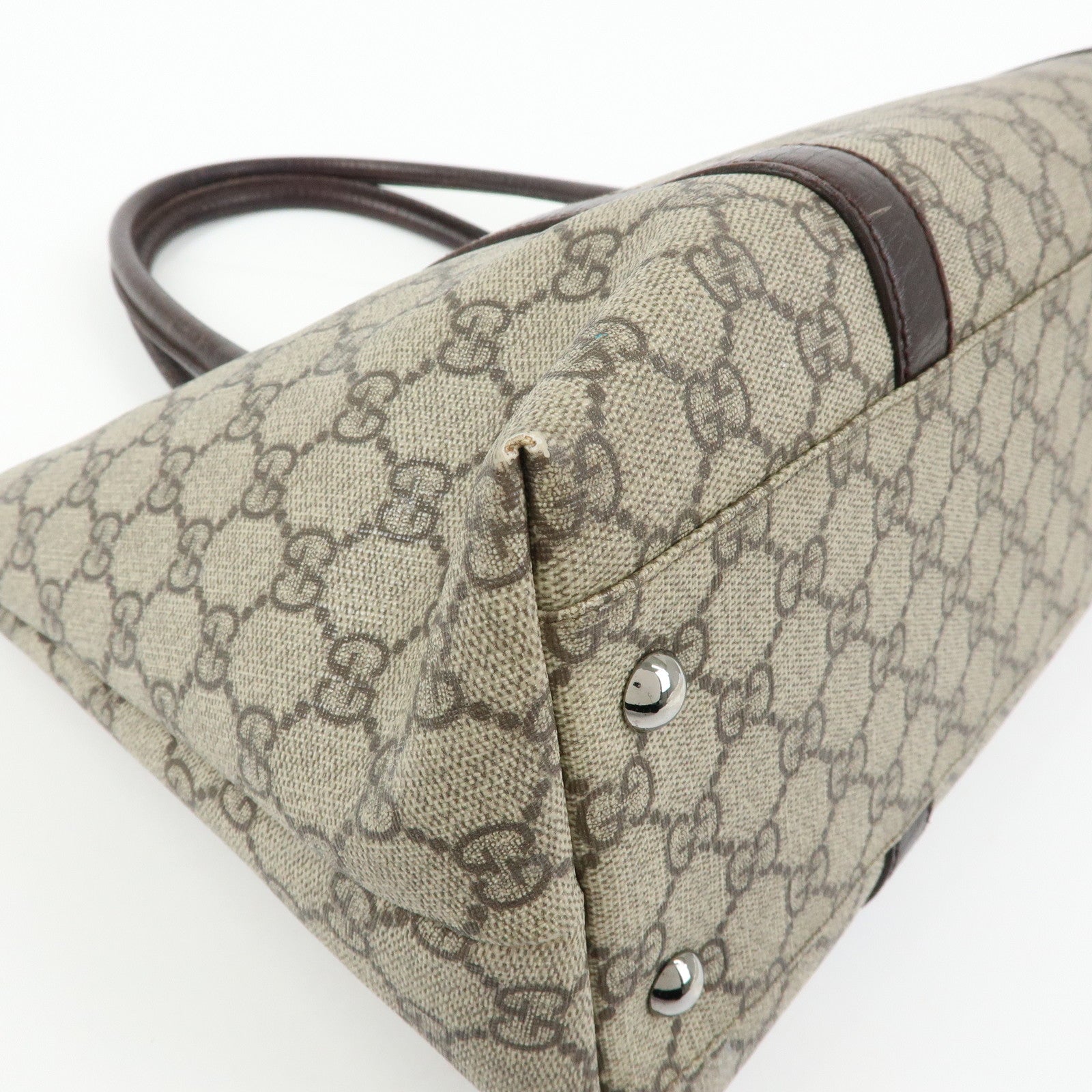 GUCCI GG Supreme Leather Tote Bag Shoulder Bag Beige Brown 114595