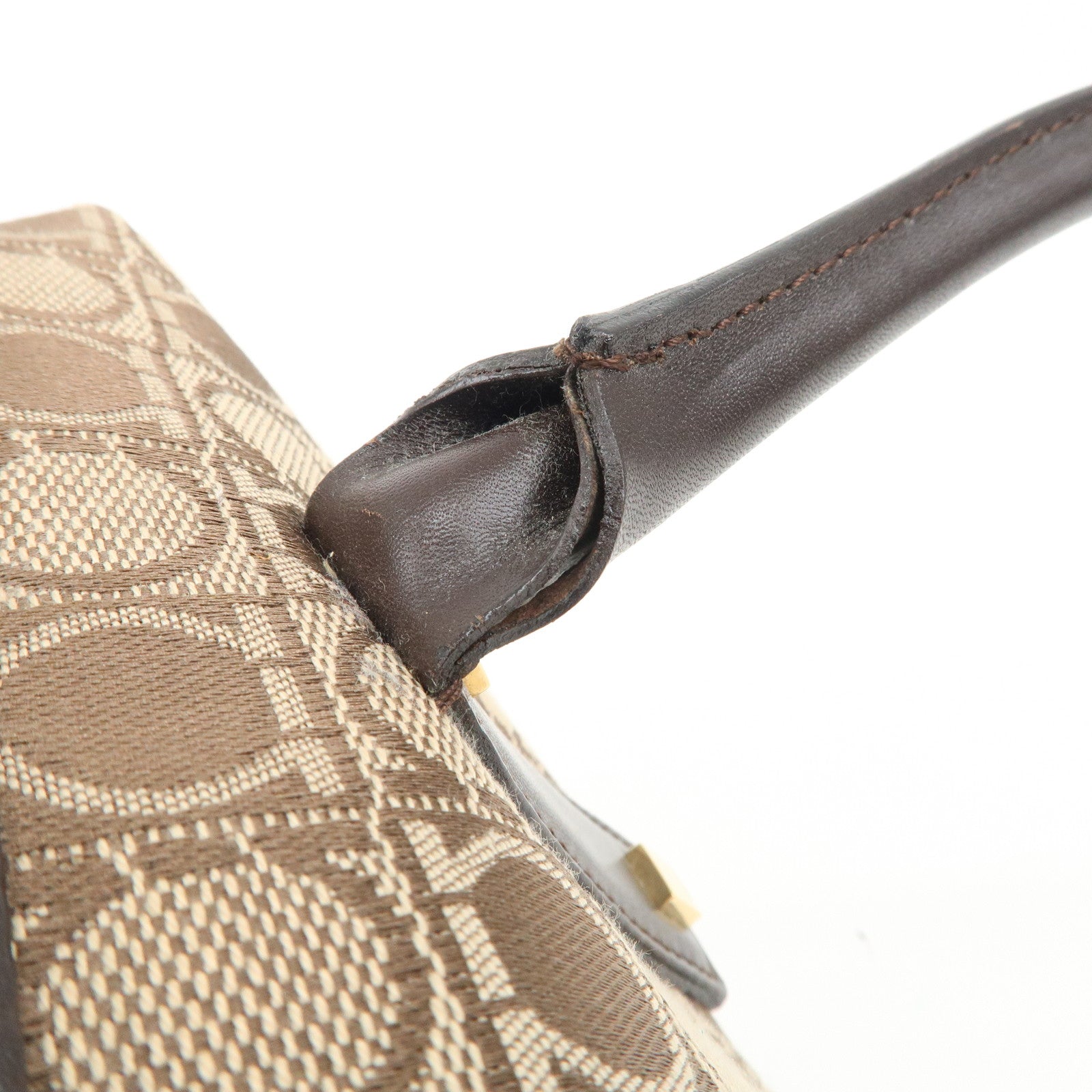 Ferragamo Gancini Leather Canvas Shoulder Bag Hand Bag Beige Brown