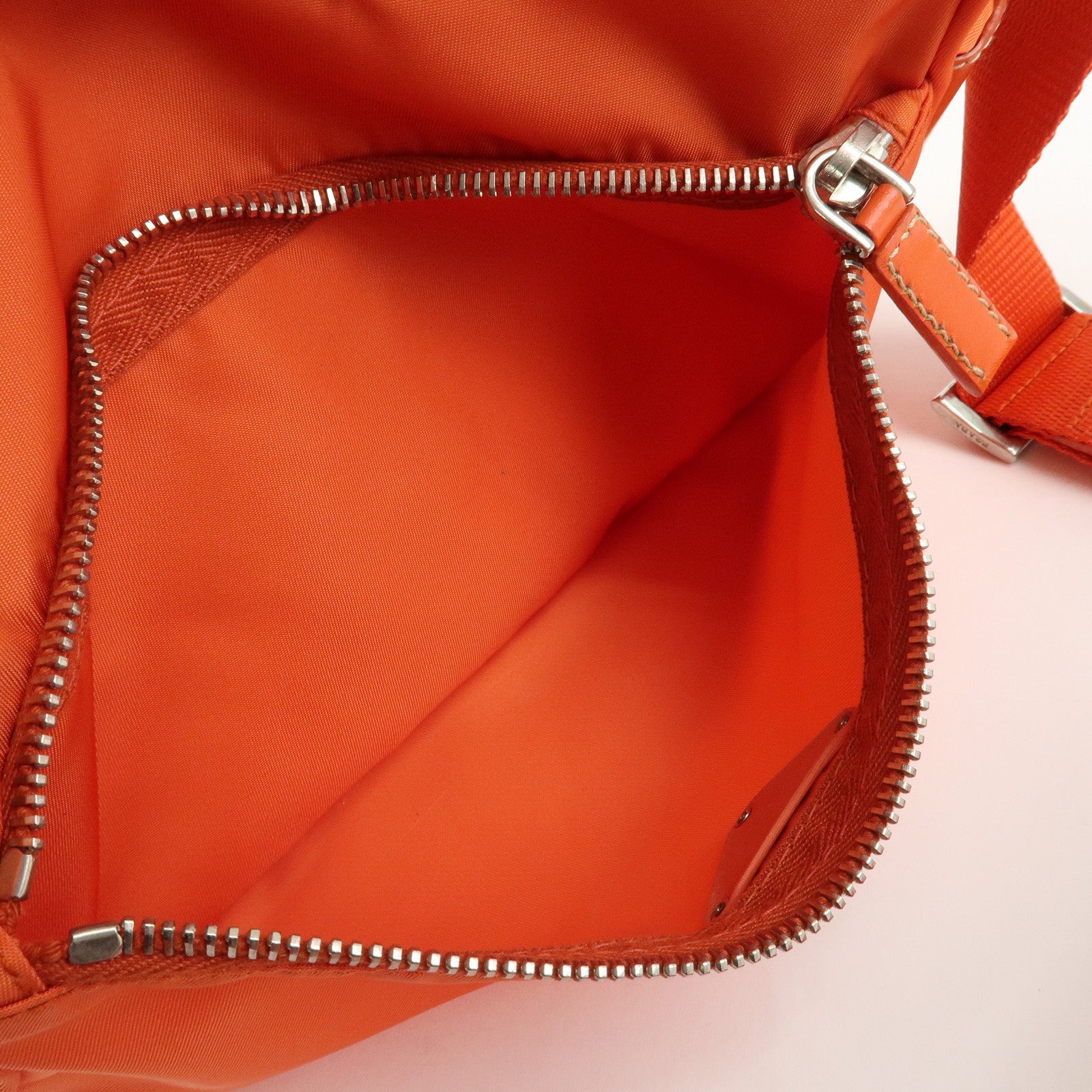 PRADA Triangle Logo Leather Nylon Shoulder Bag Orange Used