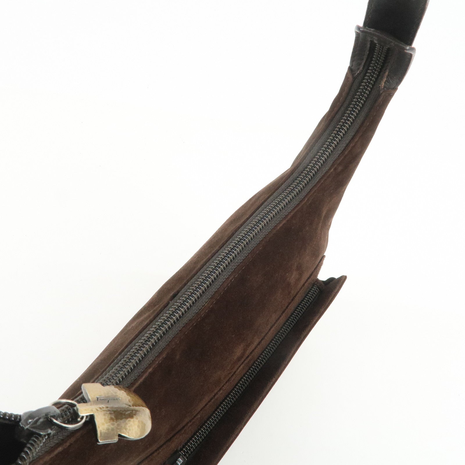 Ferragamo Gancini Suede Leather Shoulder Bag Brown