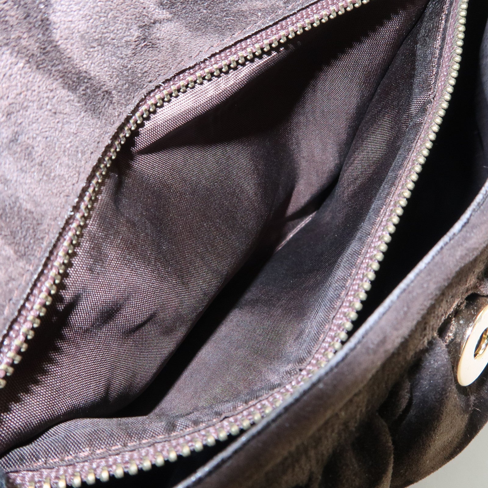 Ferragamo Suede Chain Shoulder Bag Dark Brown