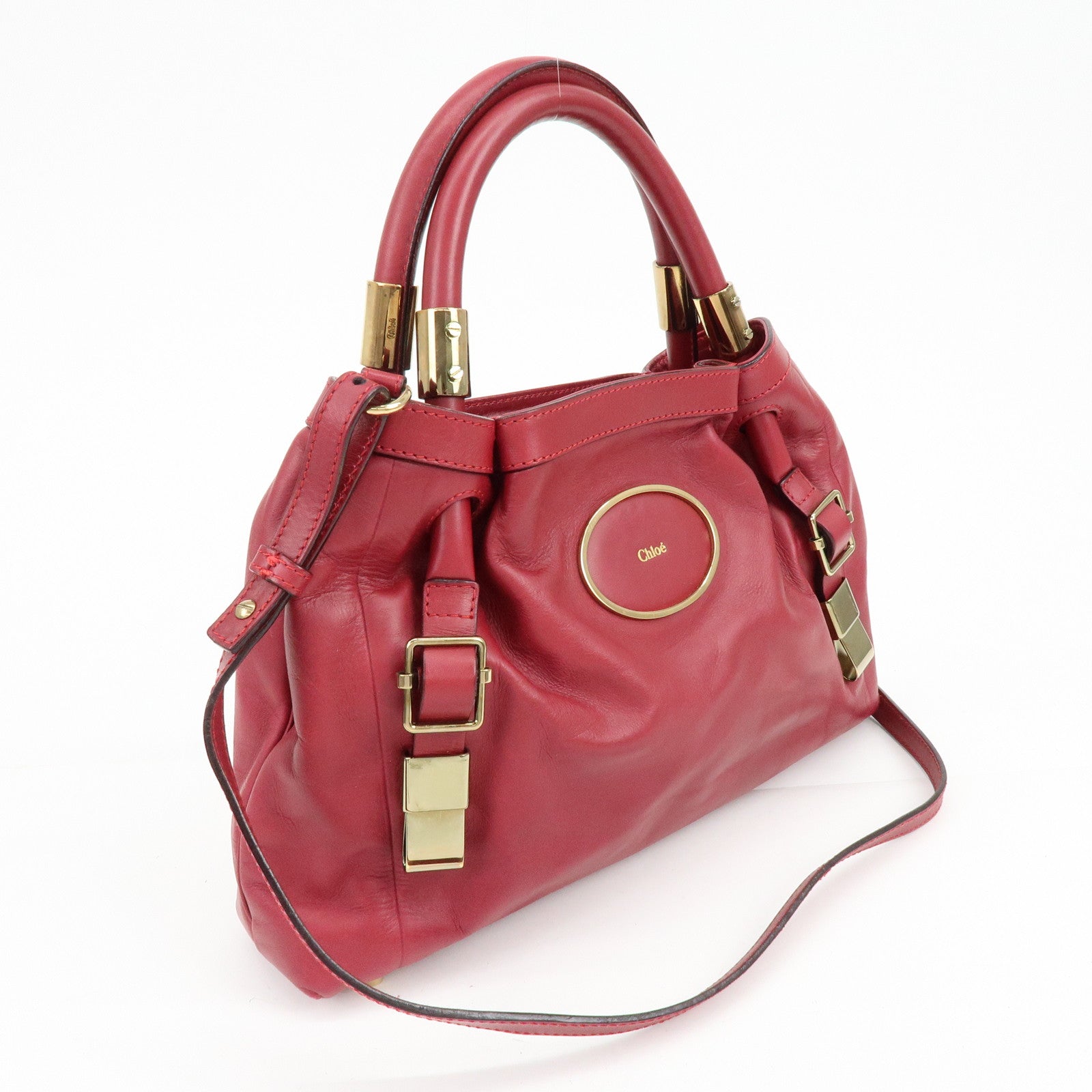 Chloe Victoria Leather 2Way Bag Shoulder Bag Hand Bag Red