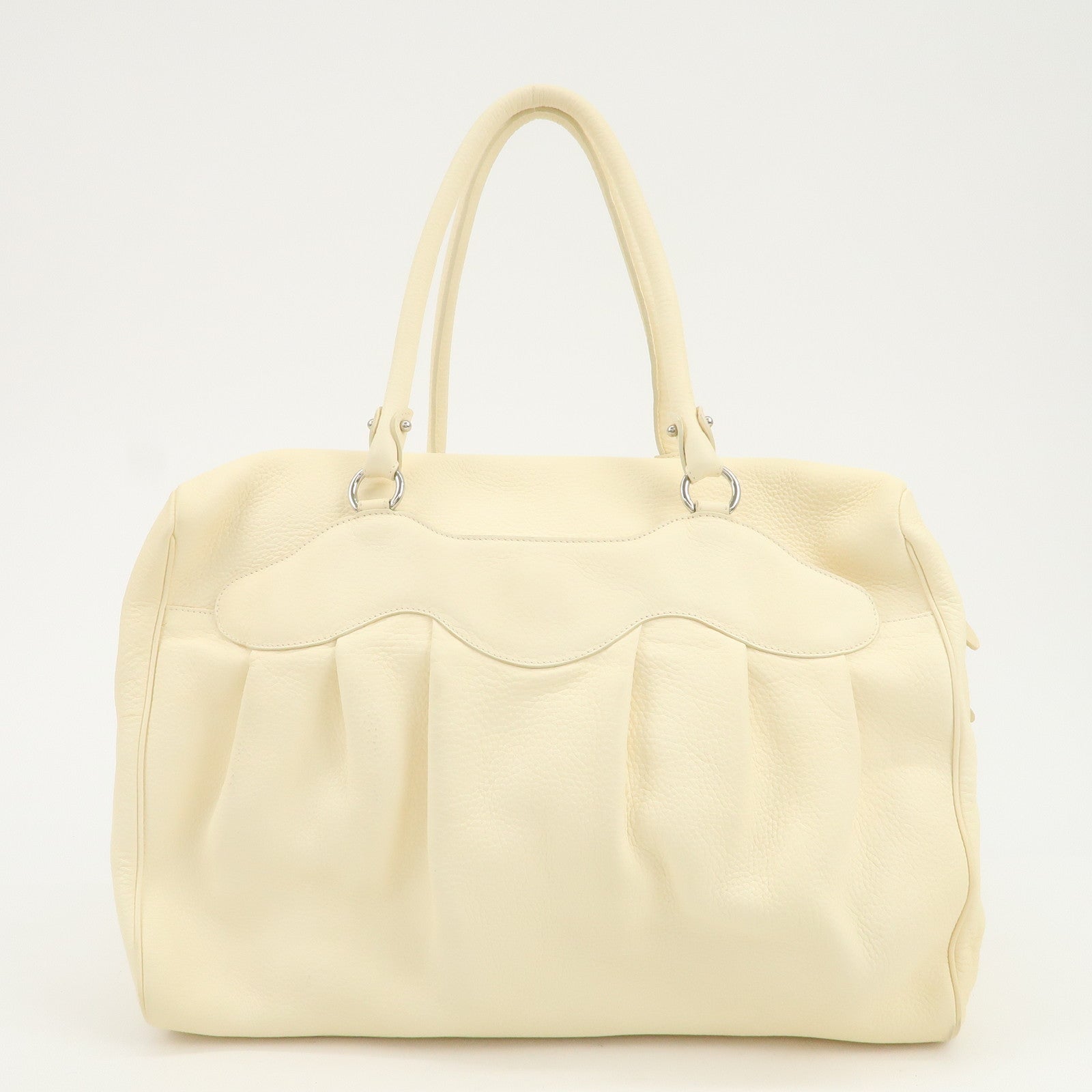 Ferragamo Gancini Logo Leather Shoulder Bag Hand Bag Beige