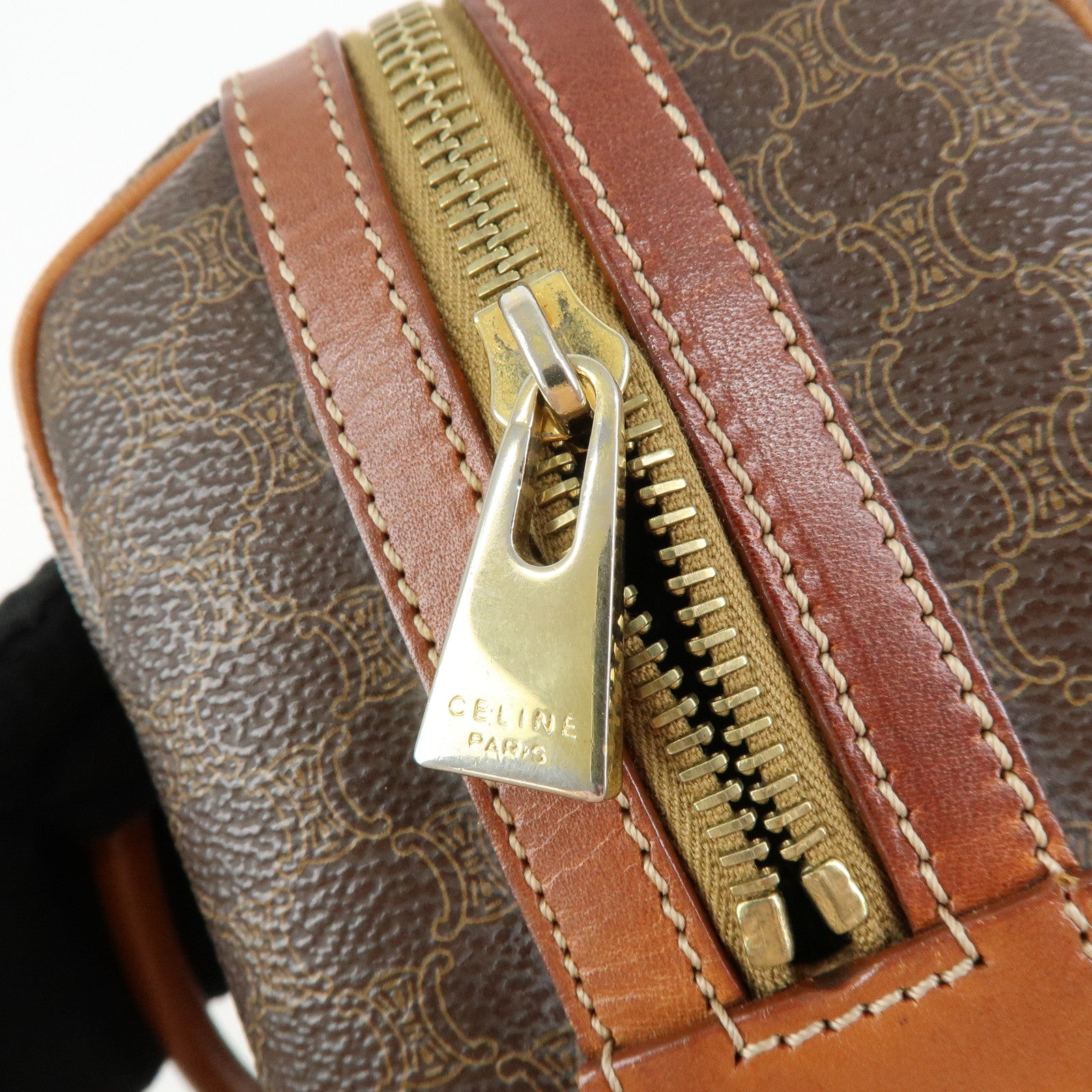 CELINE Macadam PVC Leather Boston Bag Hand Bag Brown