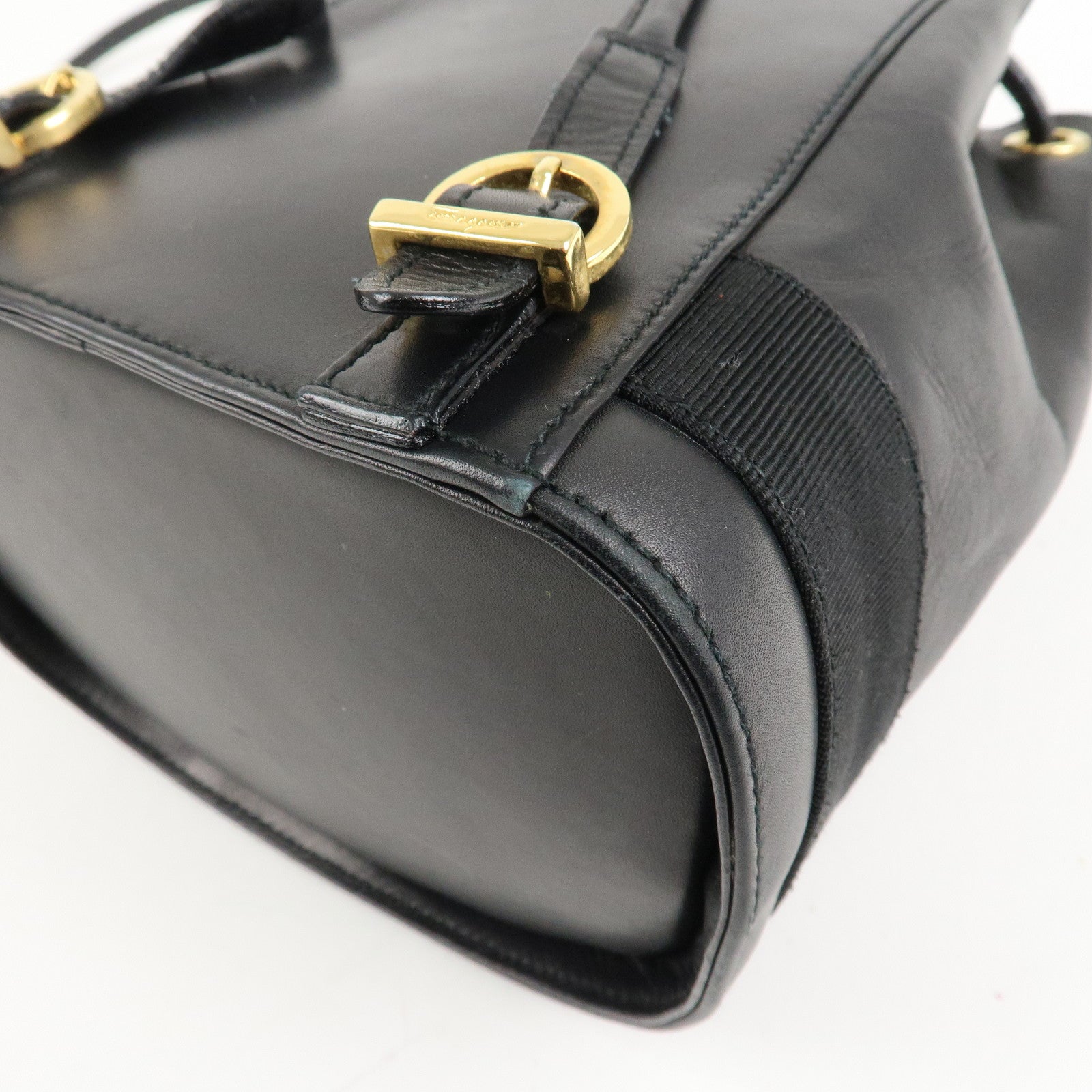 Ferragamo Vara Ribbon Leather Backpack Shoulder Bag Black AQ215676 Used